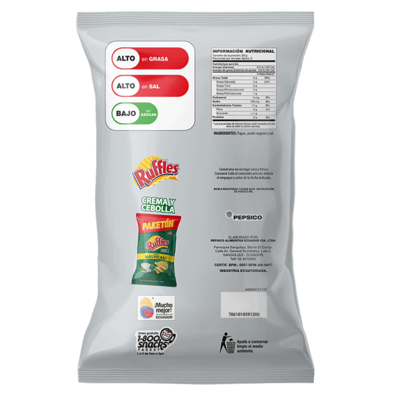 Papas Fritas Sabor Natural RUFFLES 68 G