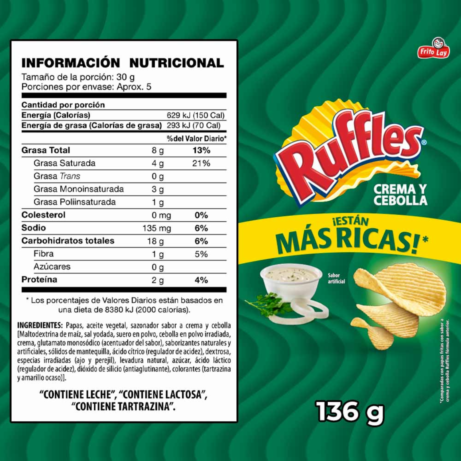 Papas Fritas Sabor A Crema Y Cebolla RUFFLES 136 G