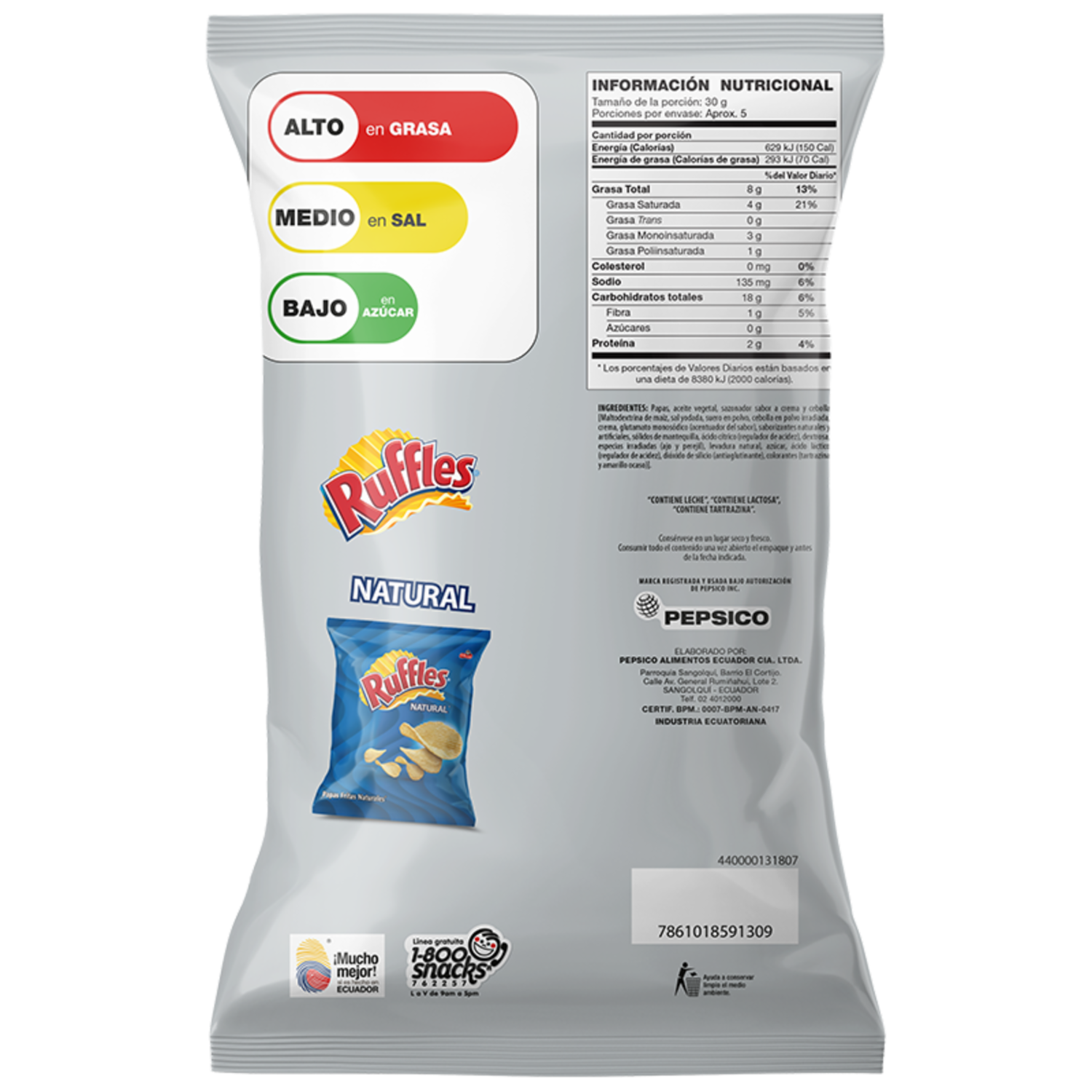 Papas Fritas Sabor A Crema Y Cebolla RUFFLES 136 G