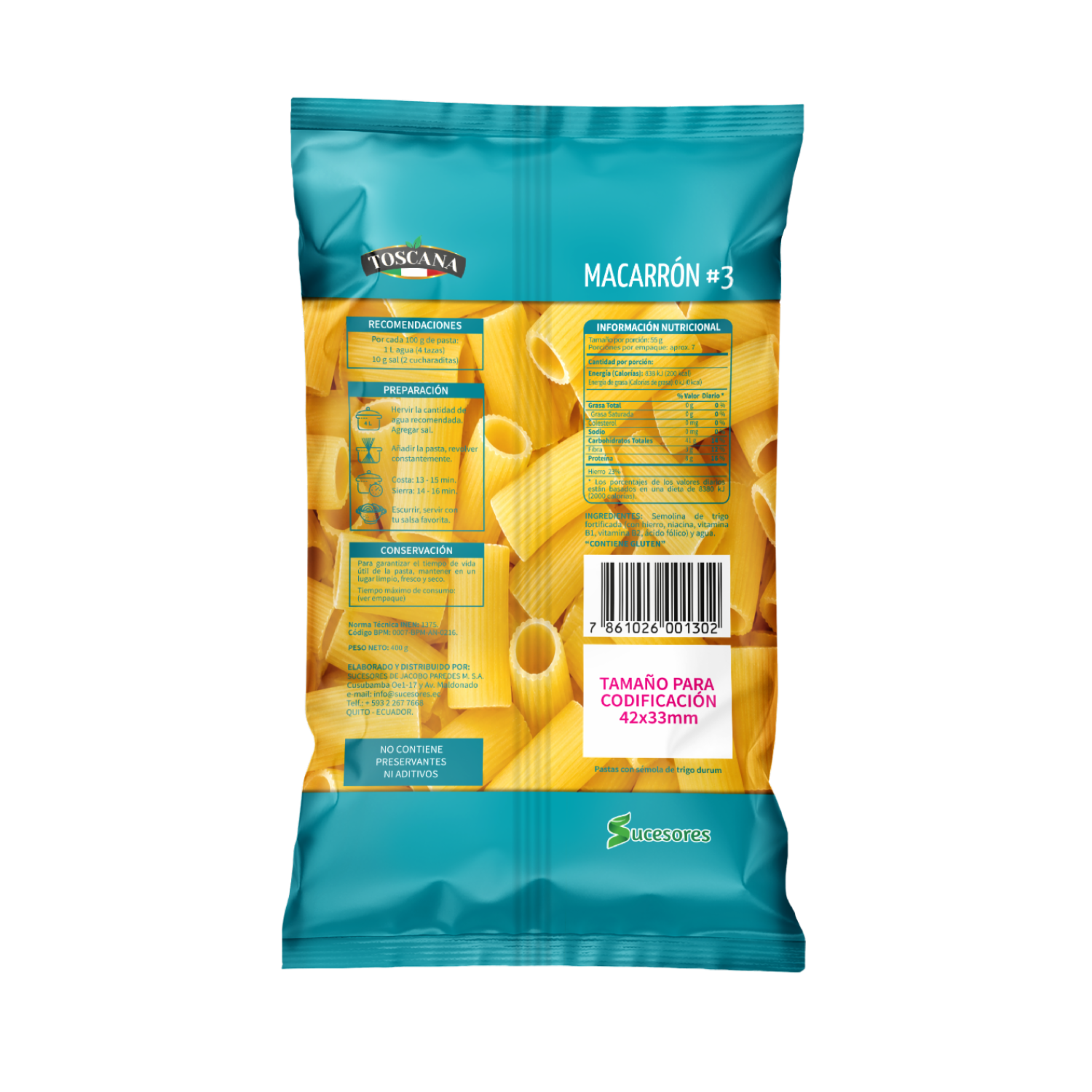 Fideo Macarrón N°3 TOSCANA 400 G