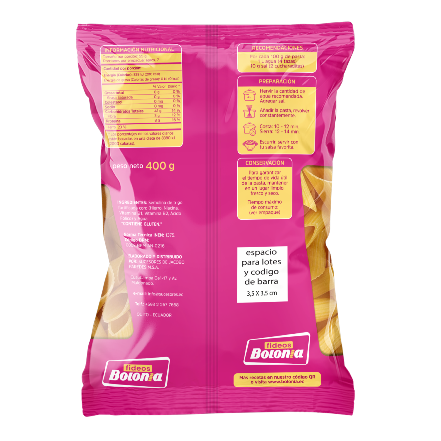 Fideo Pluma Grande BOLONIA 400 G