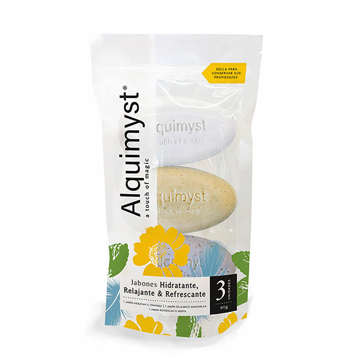 Jabón En Barra Hidratante Refrescante Y Relajante ALQUIMYST 3X90 G