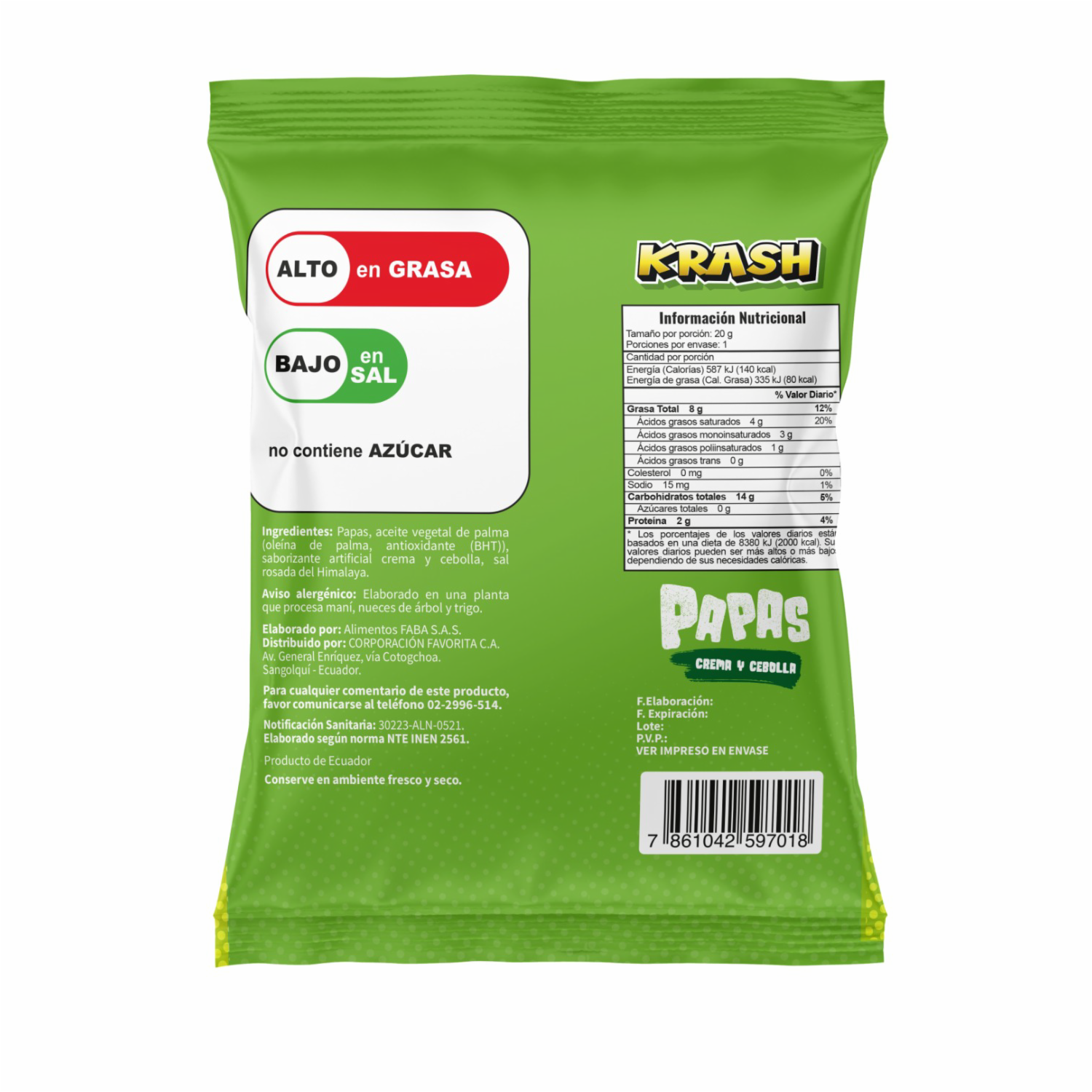 Papas Fritas Sabor A Crema Y Cebolla KRASH 20 G