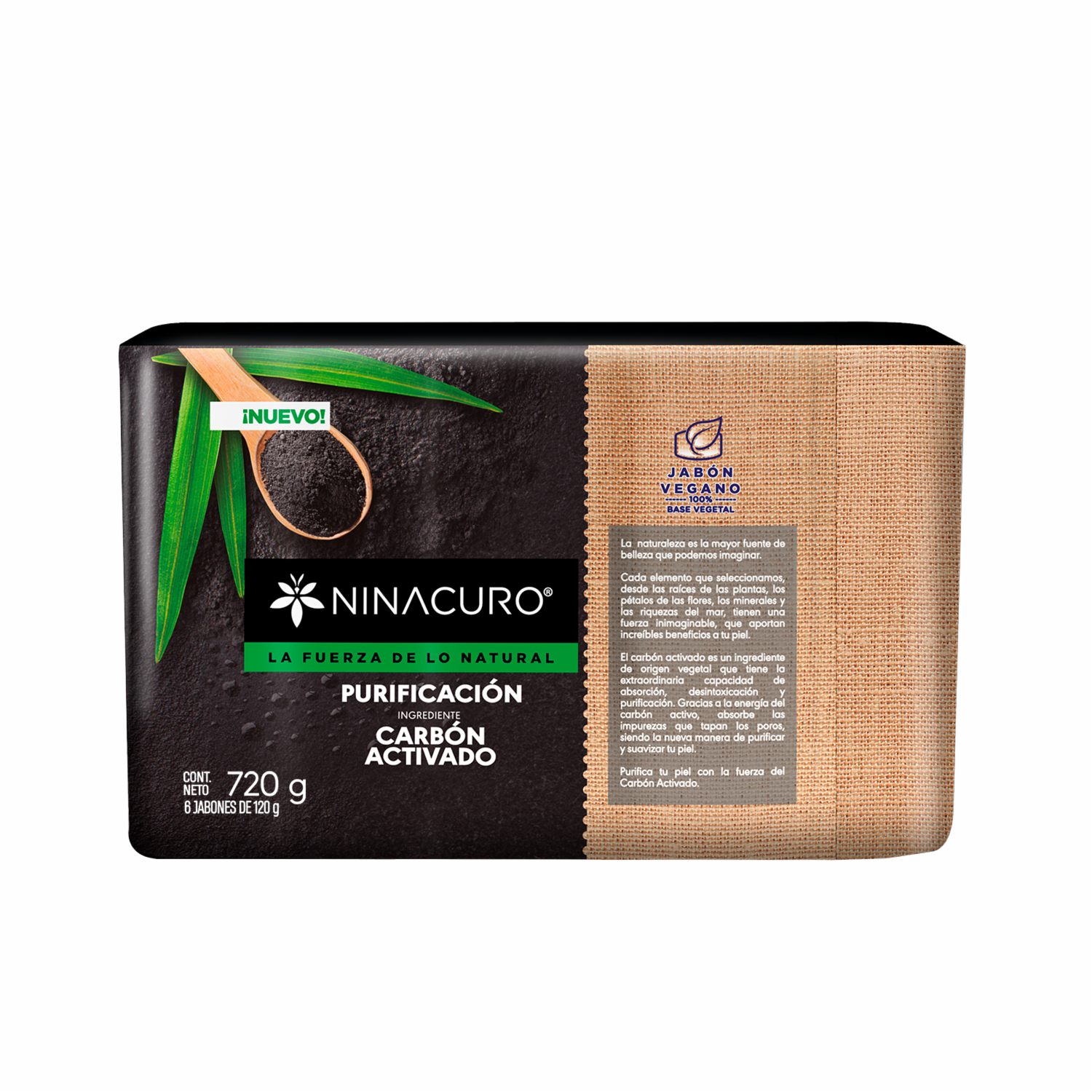 Jabón En Barra Purificación Con Carbón Activado NINACURO 6 X 120 G