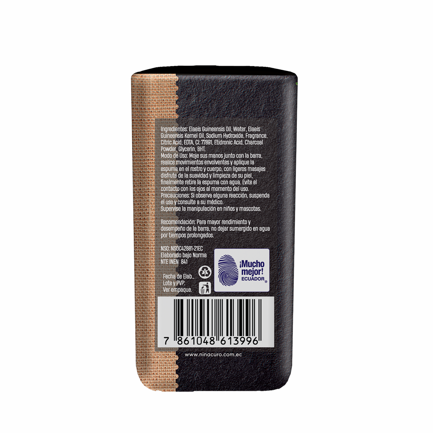 Jabón En Barra Purificación Con Carbón Activado NINACURO 6 X 120 G