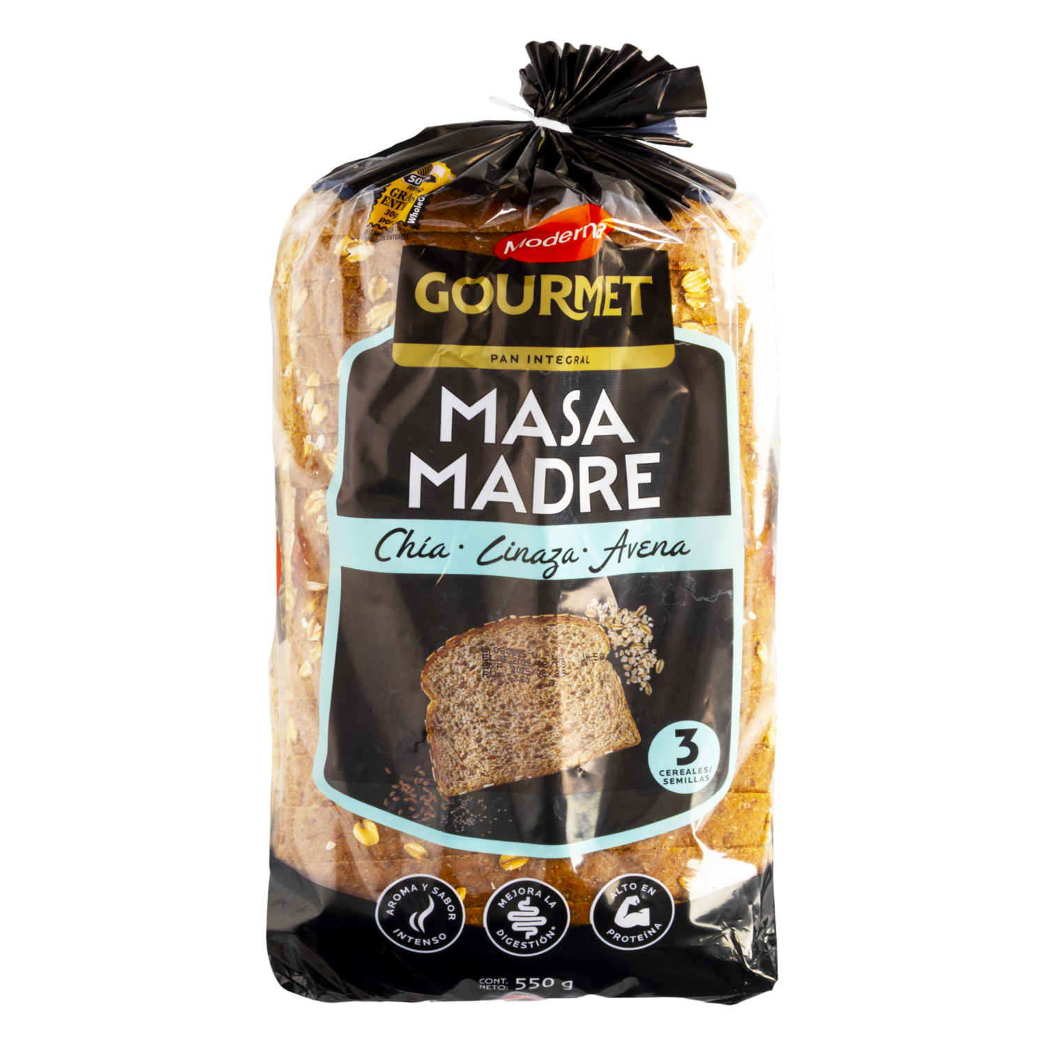 Pan Integral Rebanado De Masa Madre Chia Linaza Y Avena Gourmet MODERNA 550 G