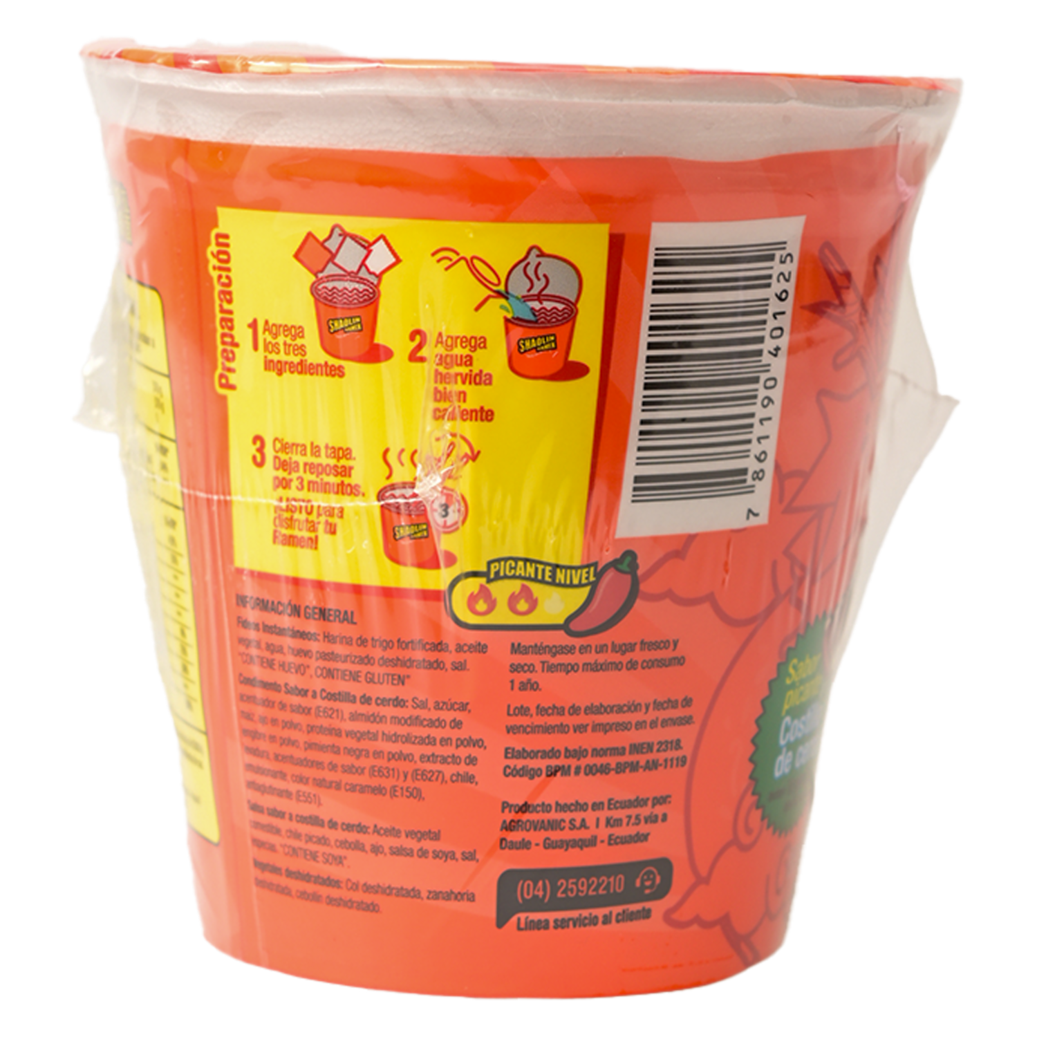 Fideos Instantáneos Sabor Picante A Costilla De Cerdo SHAOLIN 70 G
