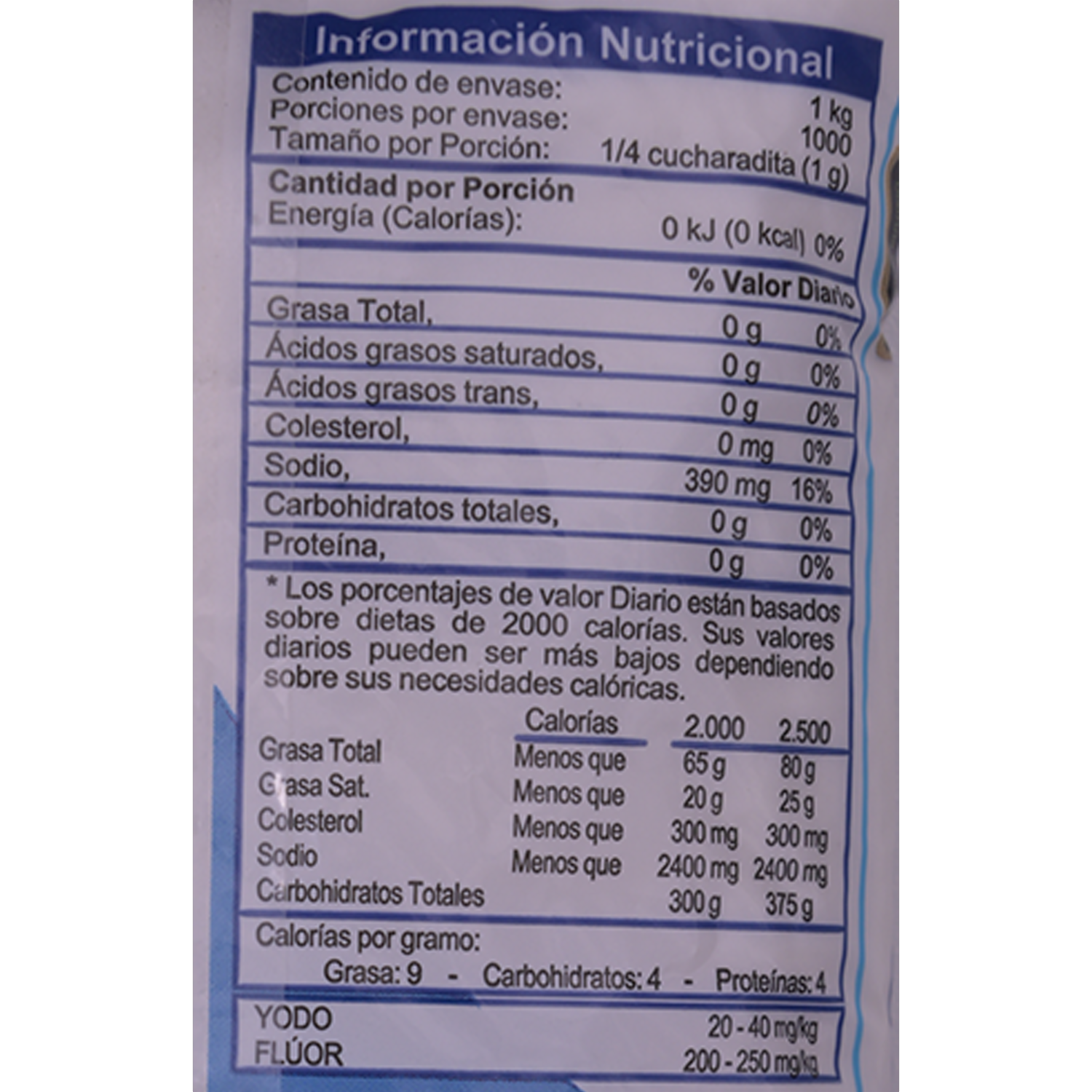 Sal De Mesa Yodada Y Fluorada EL ARTESANAL 1000 G
