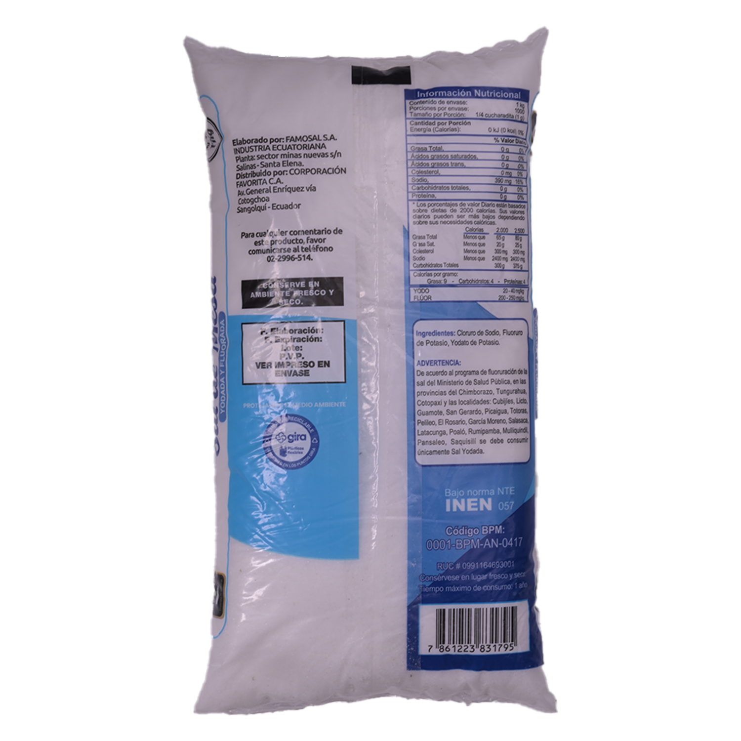 Sal De Mesa Yodada Y Fluorada EL ARTESANAL 1000 G