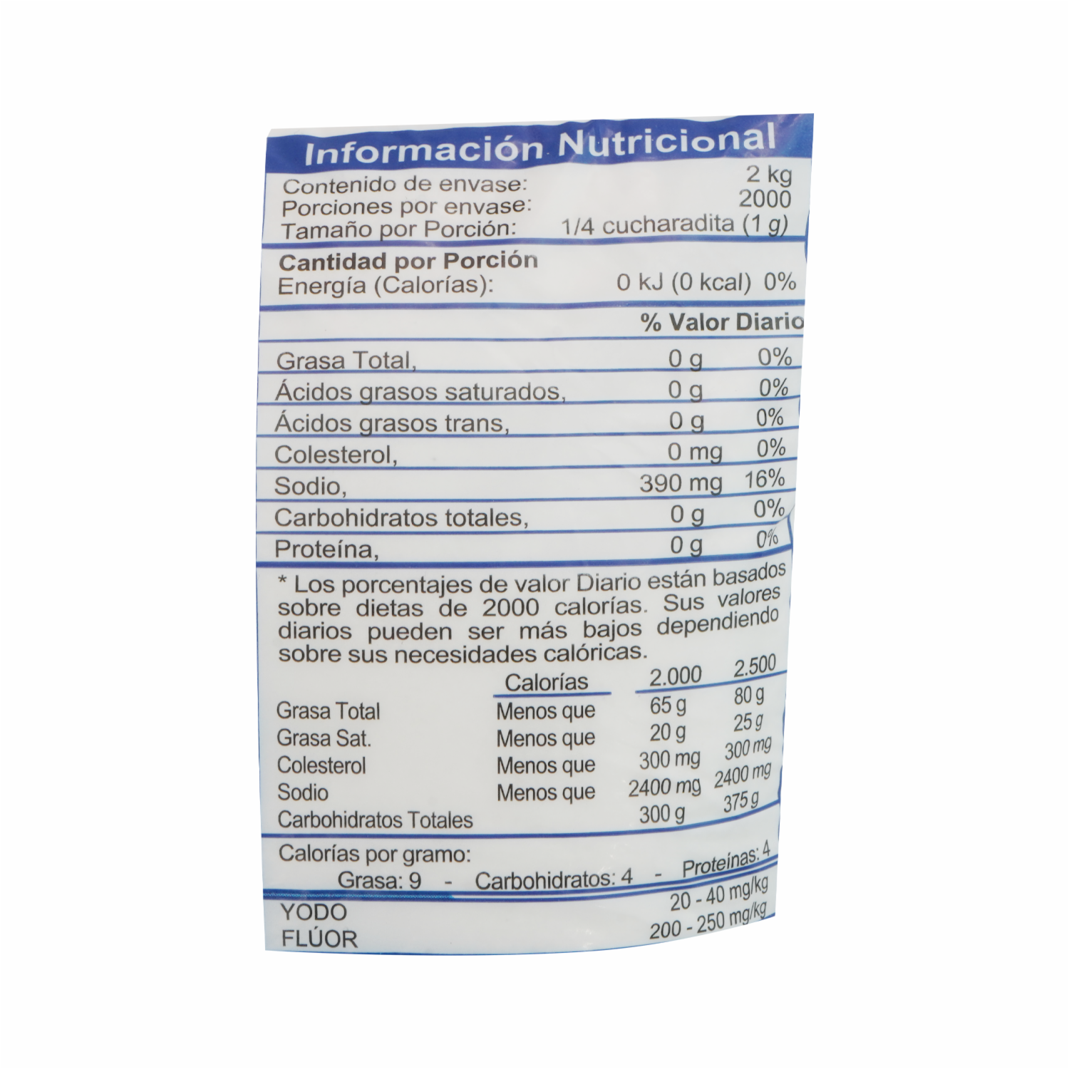 Sal De Mesa Yodada Y Fluorada EL ARTESANAL 2000 G