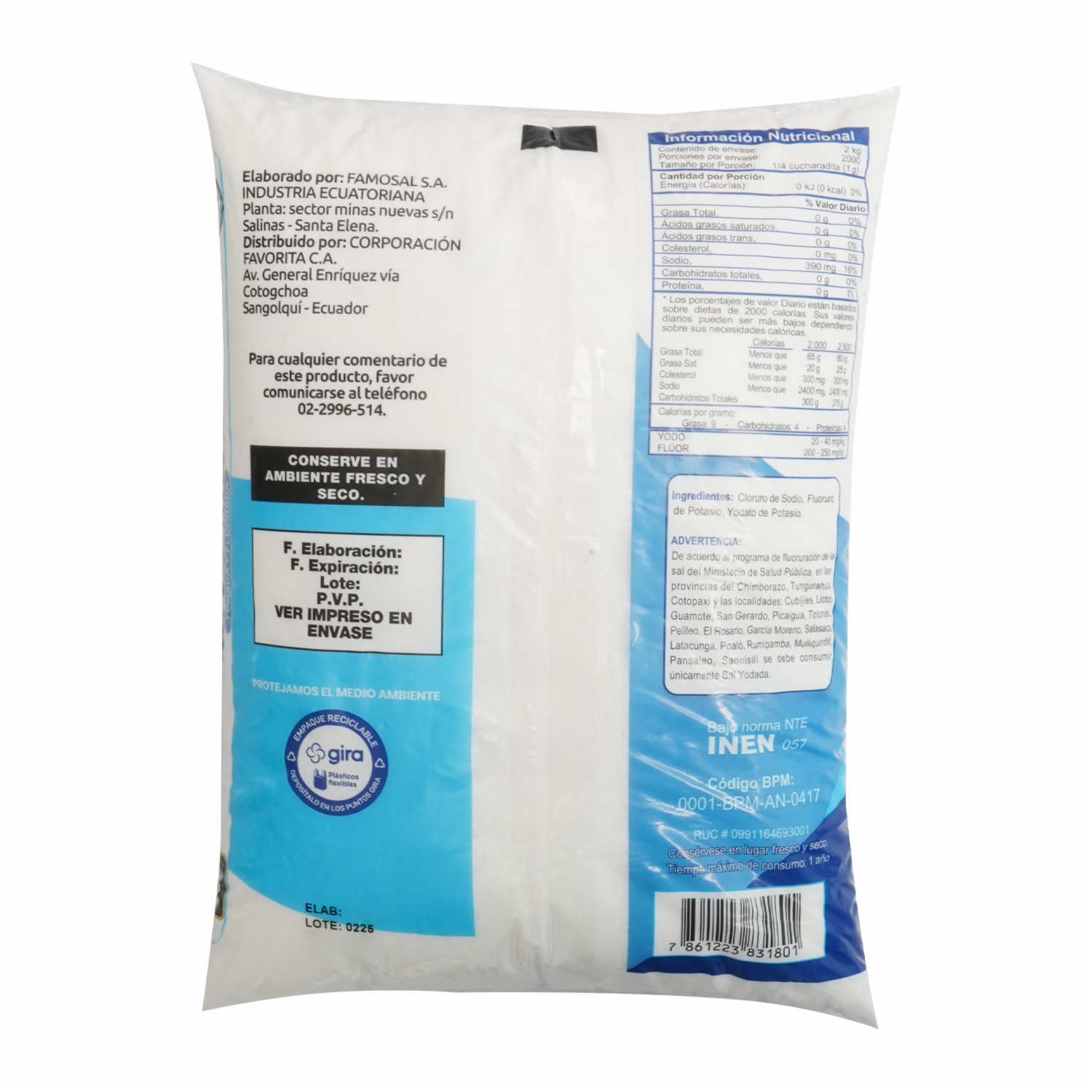 Sal De Mesa Yodada Y Fluorada EL ARTESANAL 2000 G