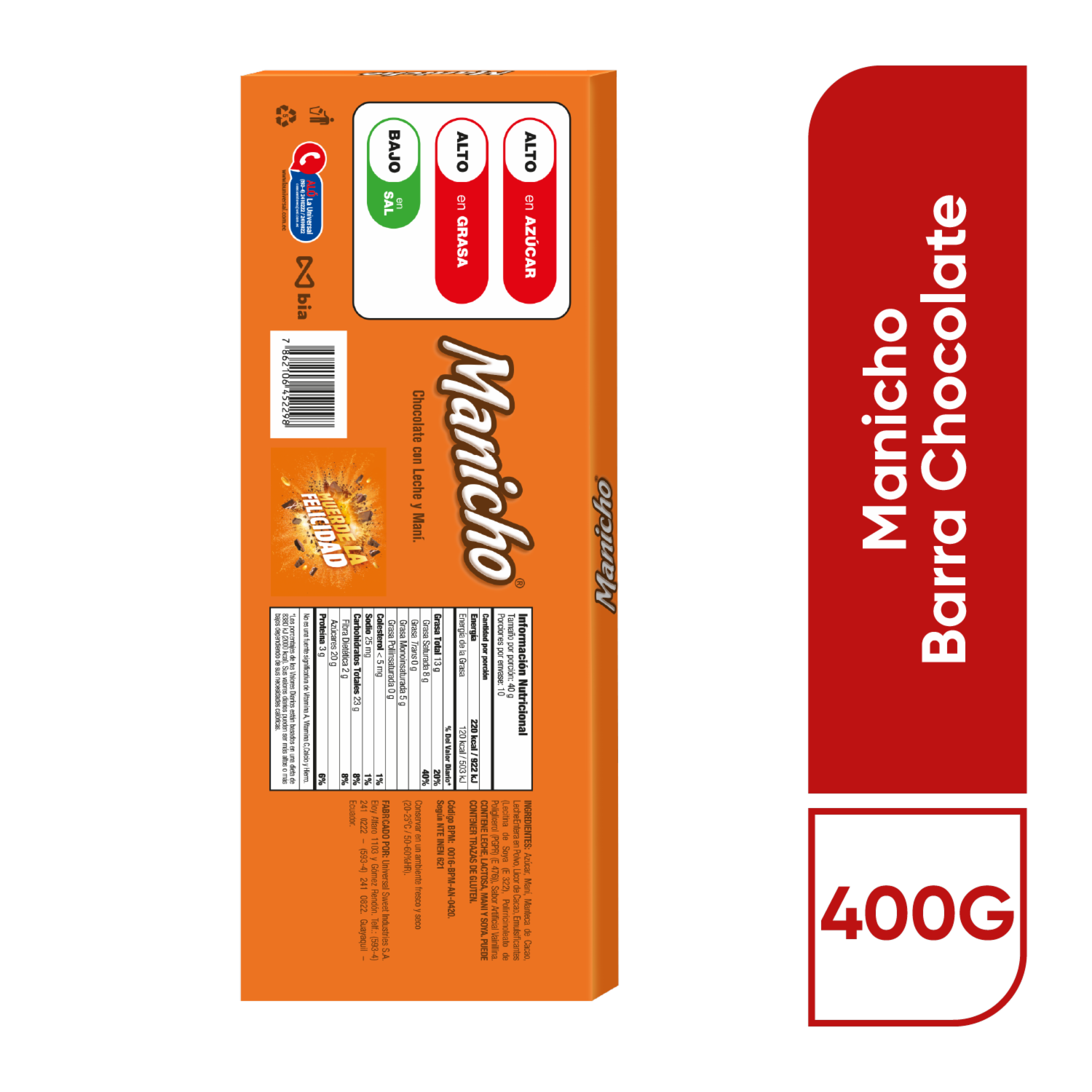 Chocolate Con Maní MANICHO 400 G