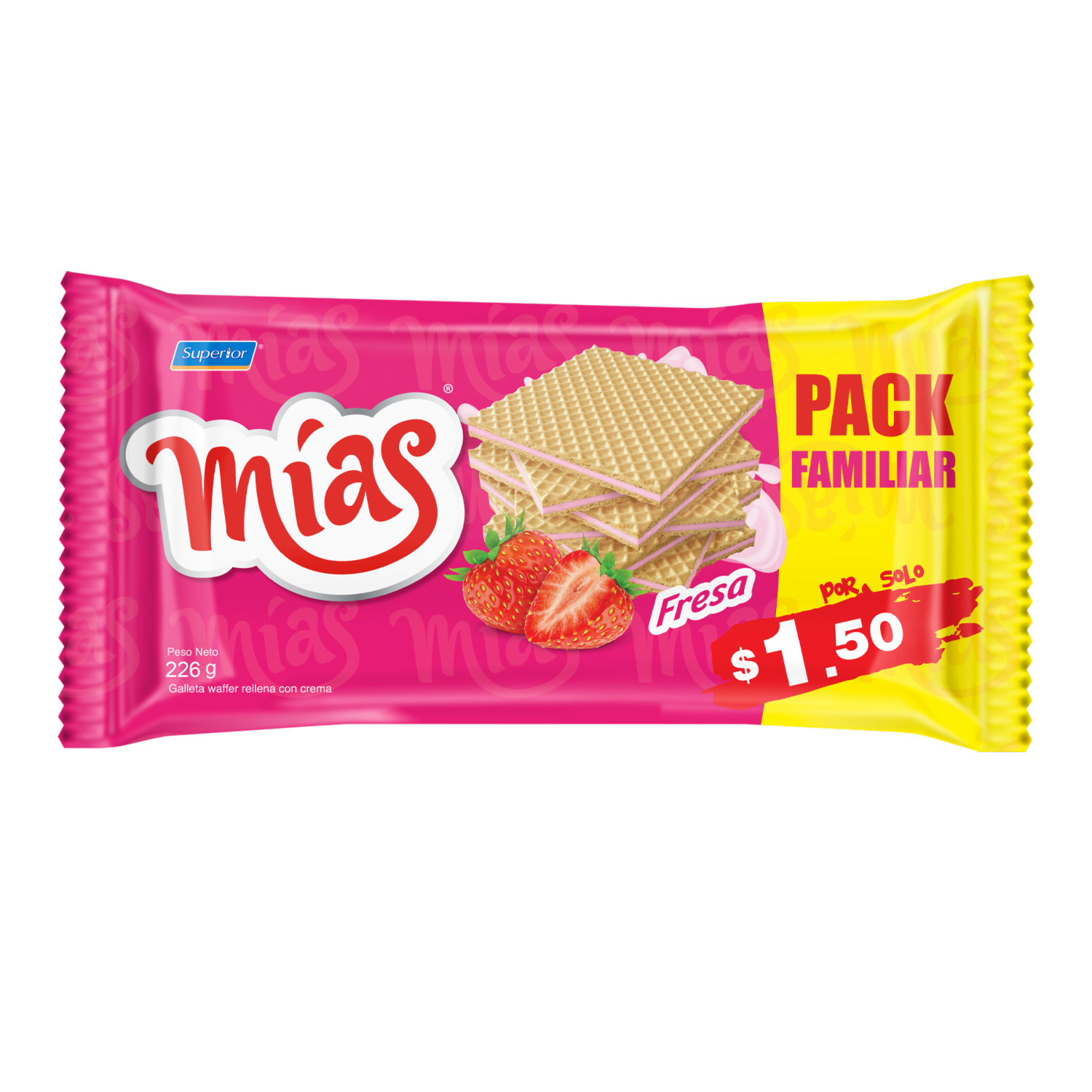 Galletas Dulces Waffer Sabor A Fresa MÍAS 226 G