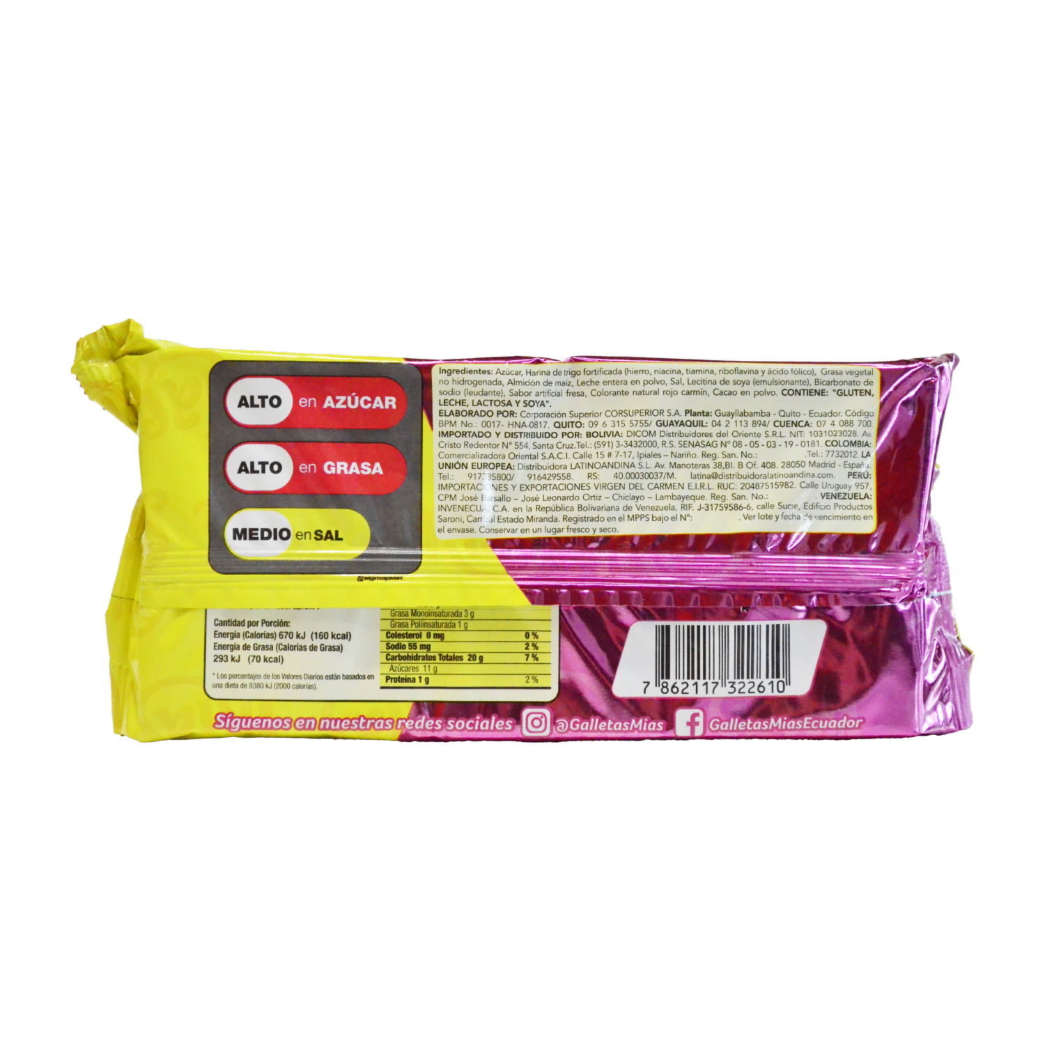 Galletas Dulces Waffer Sabor A Fresa MÍAS 226 G