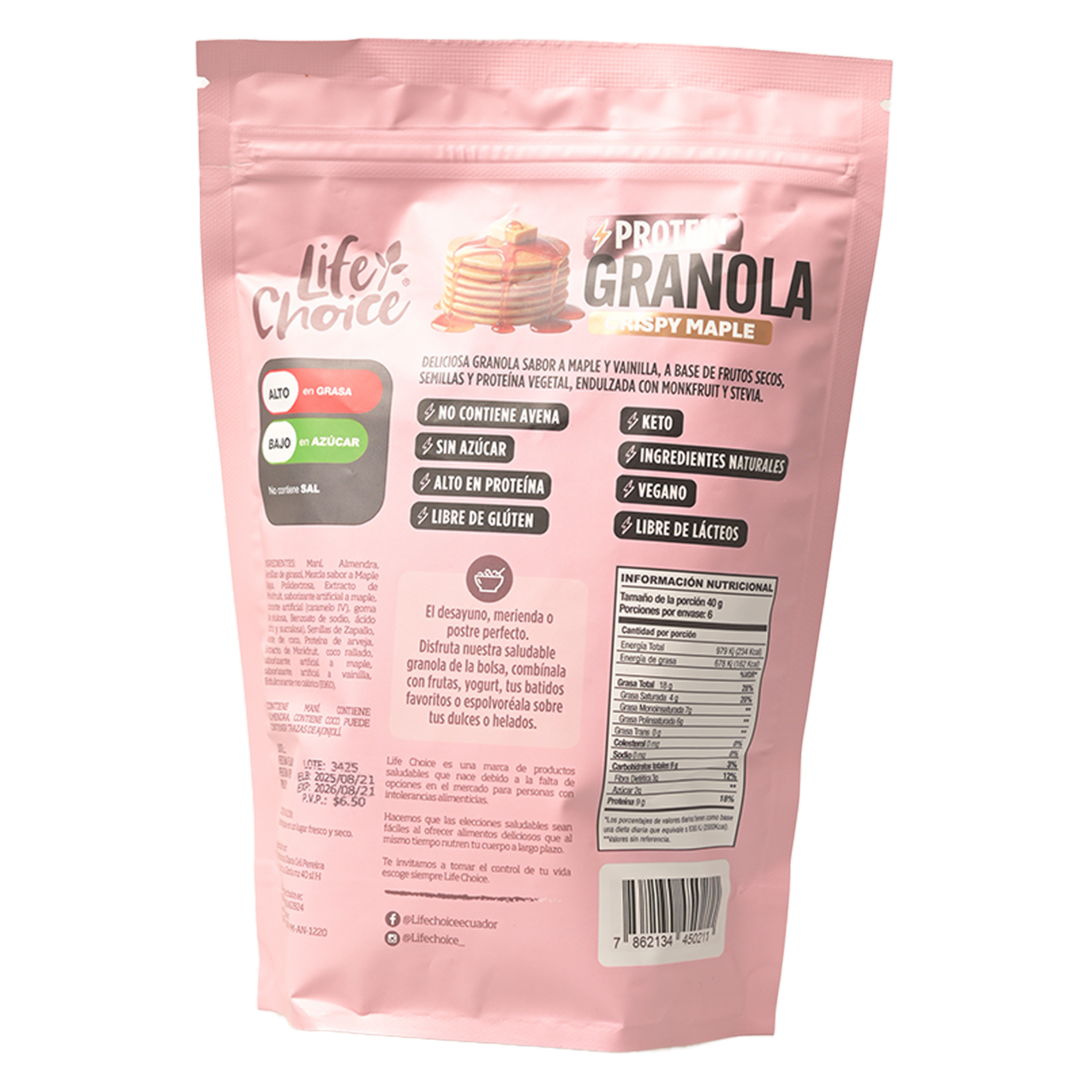 Granola Crispi Maple Sin Azúcar LIFE CHOICE 240 G