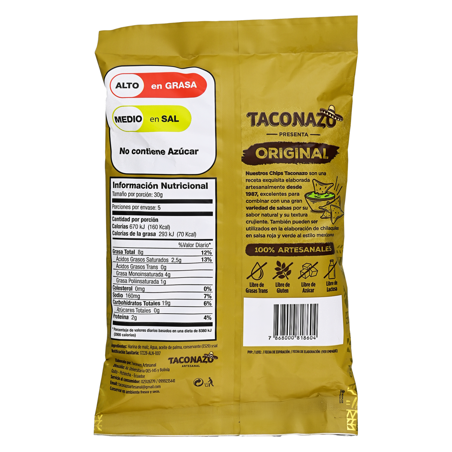 Nachos Sin Gluten Sabor Original TACONAZO 150 G