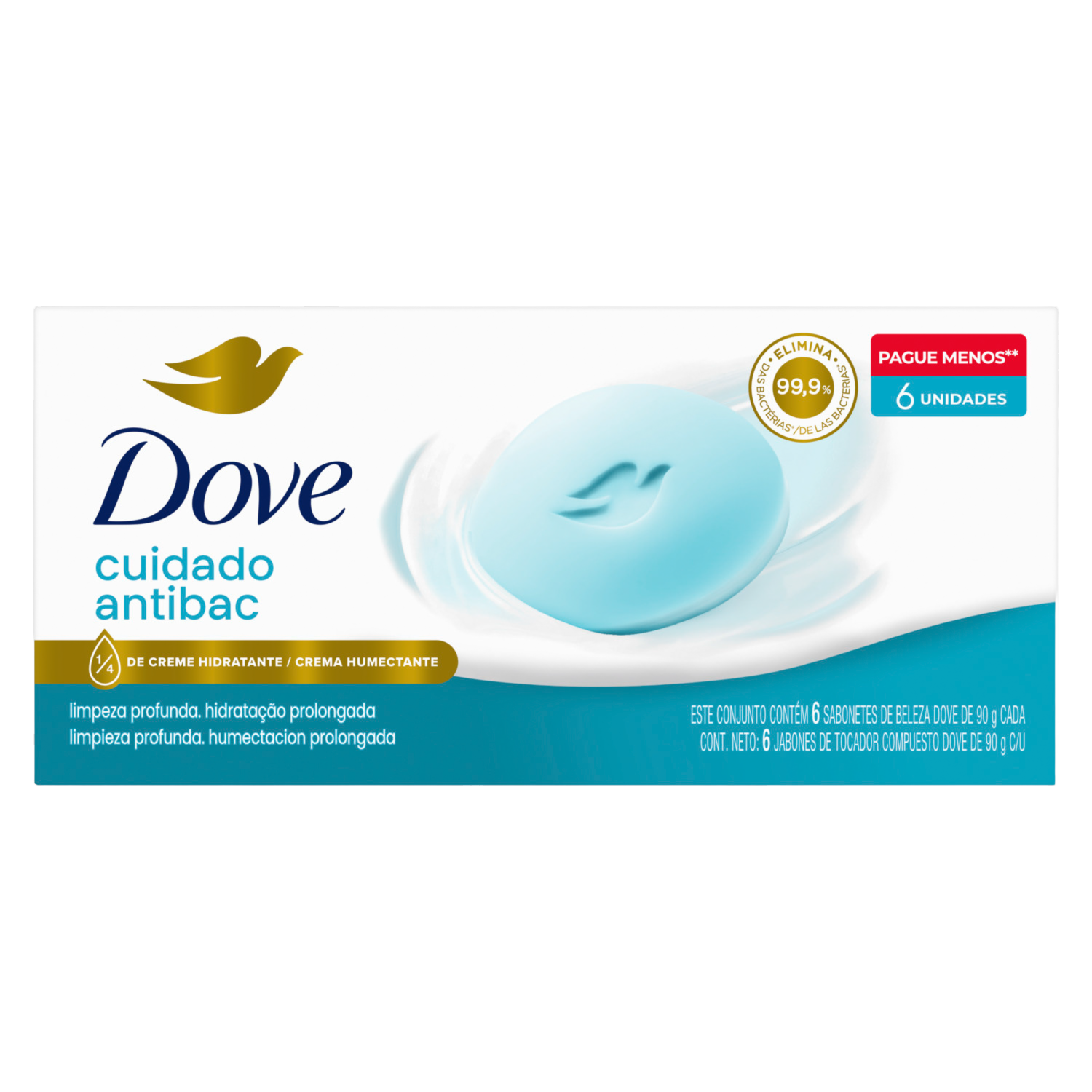 Jabón En Barra Antibacterial Cuida & Protege Pague 4 Lleve 6 DOVE 6 X 90 G