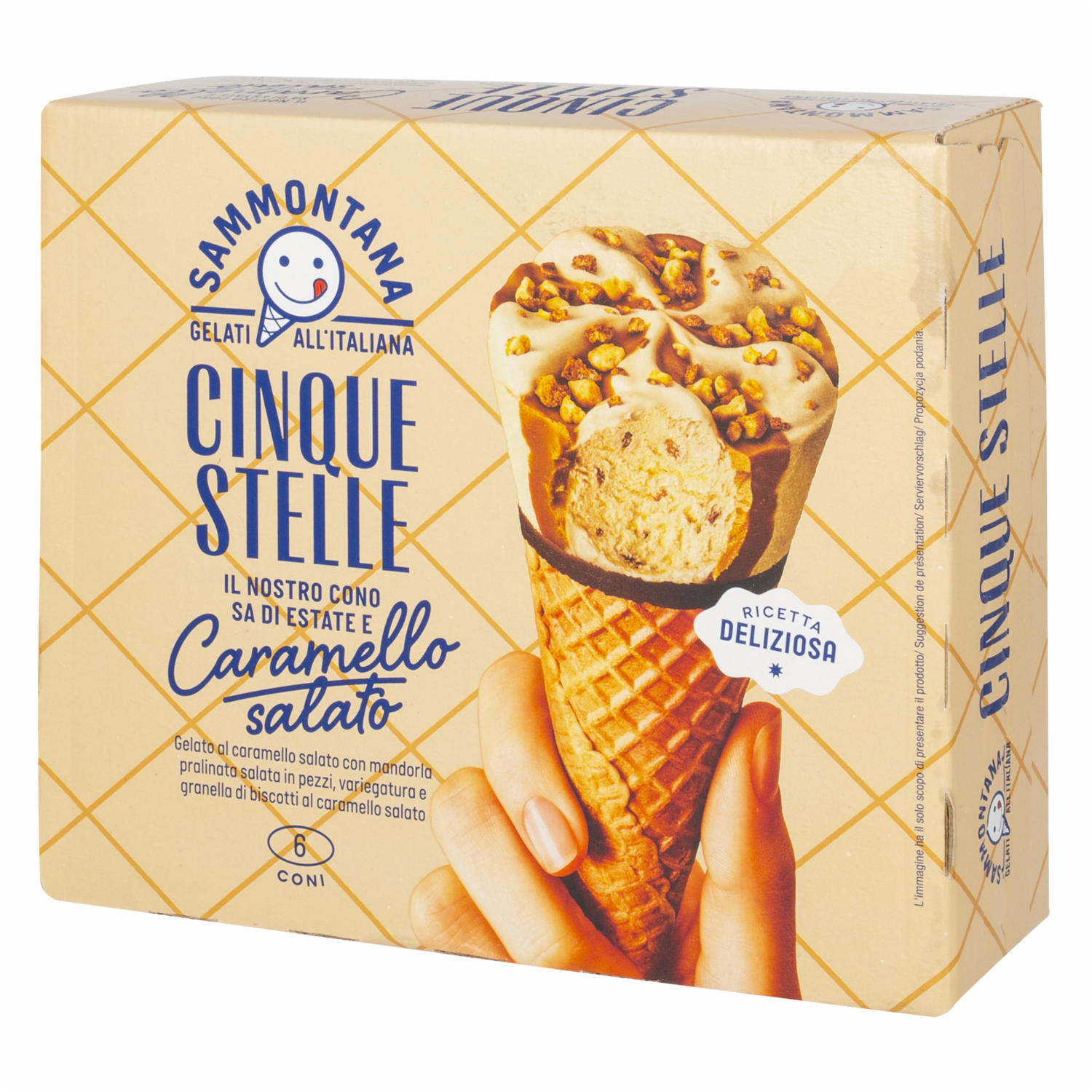 Helado Cono De Caramelo Salado Con Almendras Cinque Stelle SAMMONTANA X 6 Uds