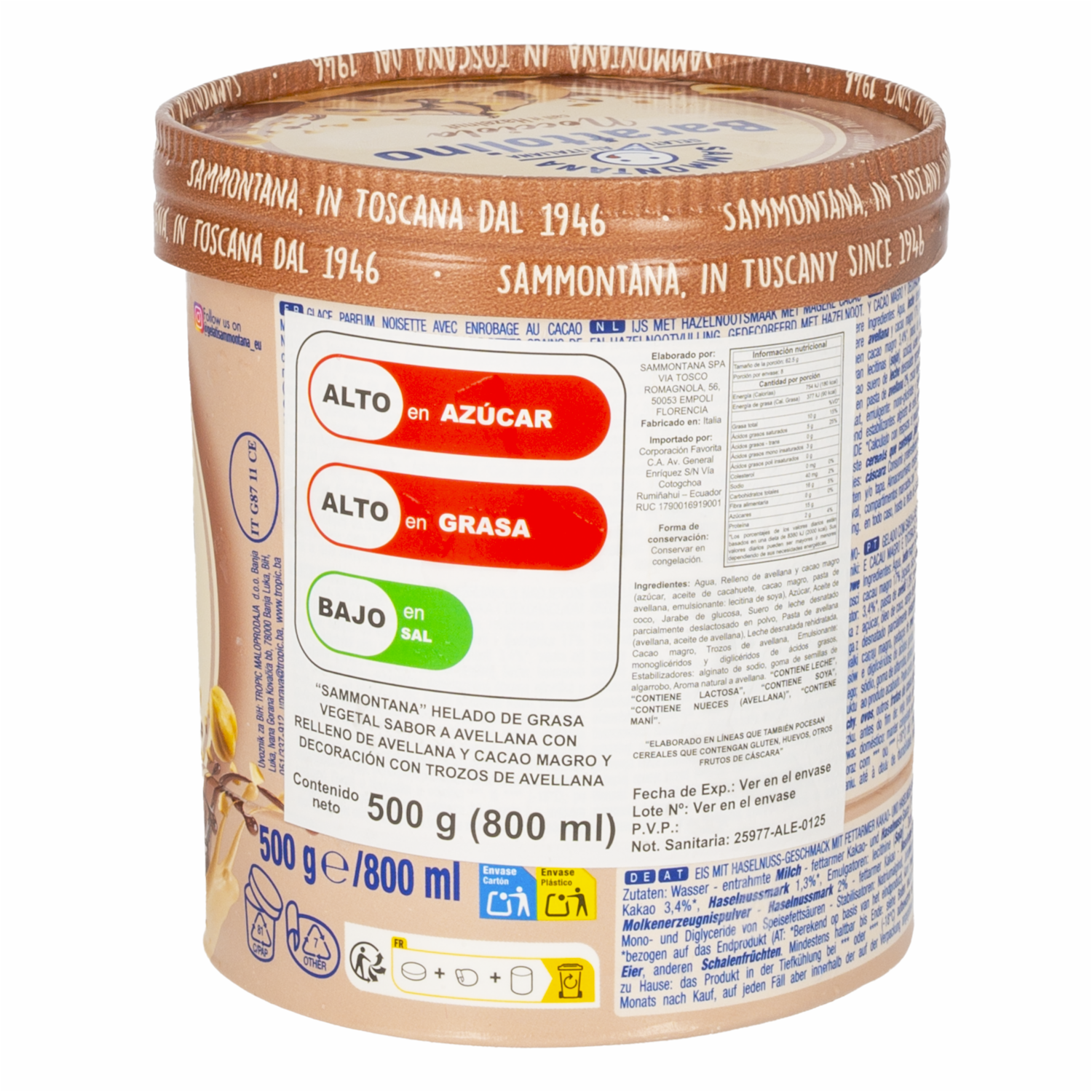 Helado De Avellana Y Chocolate Barattolino SAMMONTANA 500 G