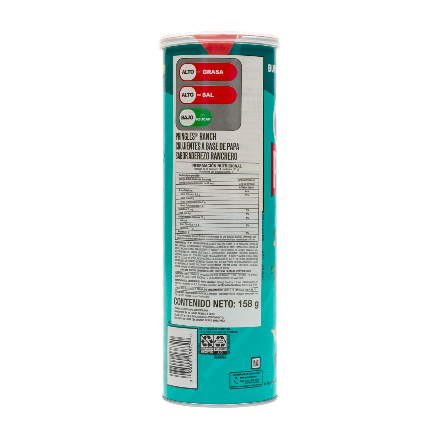 Papas Fritas Sabor Ranch PRINGLES 158 G