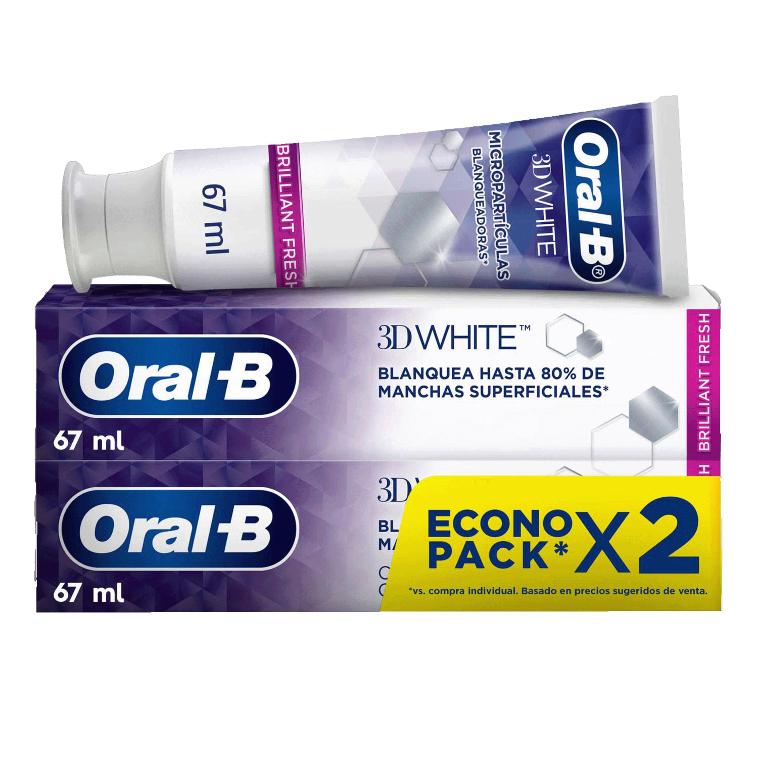Pasta Dental 3D White Brilliant Fresh Micropartículas Blanqueadoras ORAL-B 134 Ml