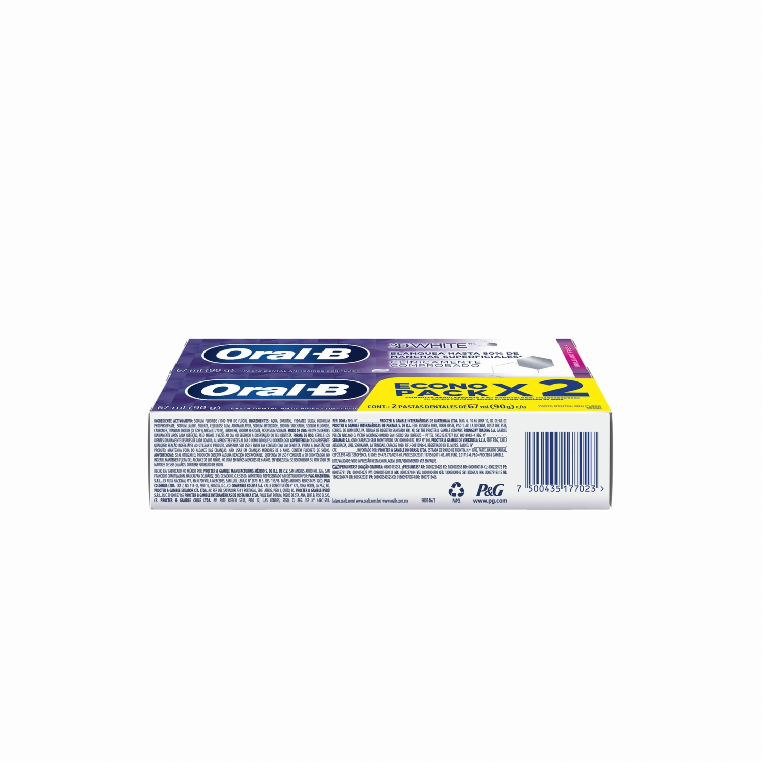Pasta Dental 3D White Brilliant Fresh Micropartículas Blanqueadoras ORAL-B 134 Ml