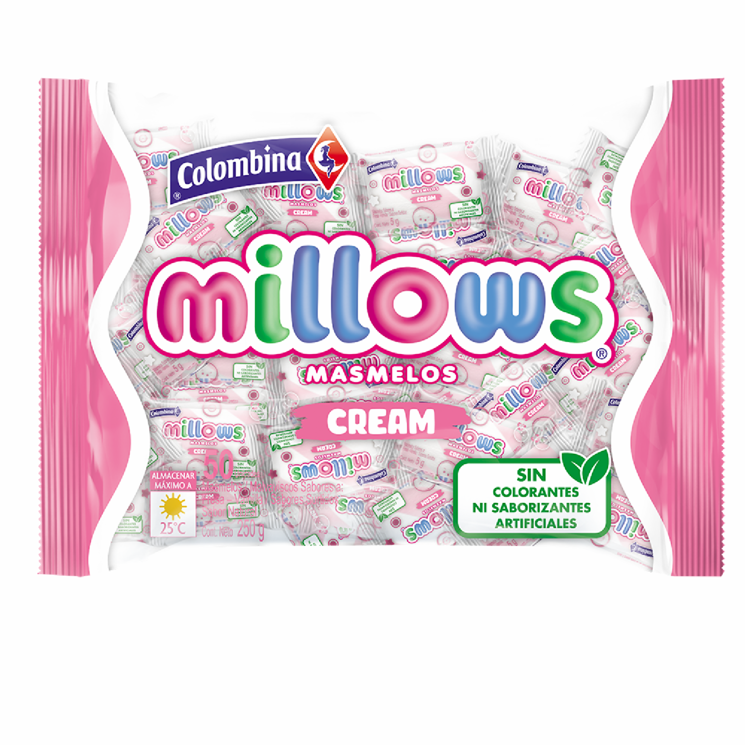 Marshmellows Cilindro Sabor A Fresa-Vainilla MILLOWS 250 G