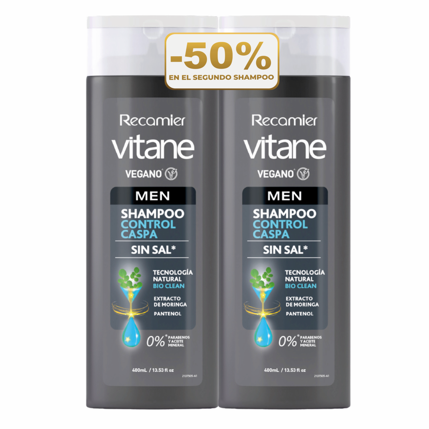 Shampoo De Cabello Men Anticaspa Sin Sal VITANE 2 X 400 Ml