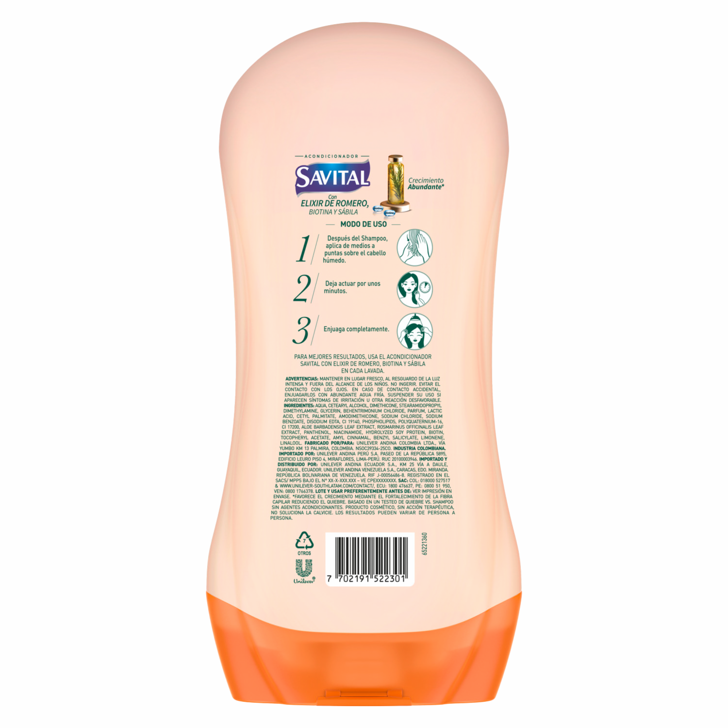 Acondicionador De Cabello Elixir De Romero Crecimiento Abundante SAVITAL 490 Ml