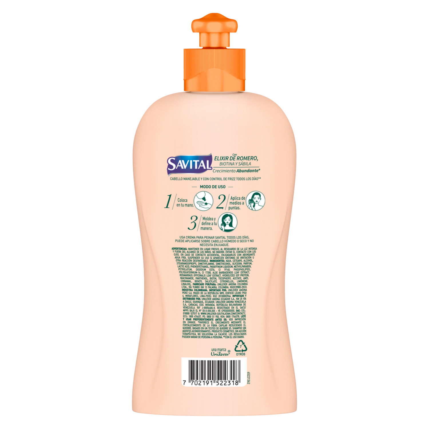Crema Para Peinar Elixir De Romero Crecimiento Abundante SAVITAL 275 Ml