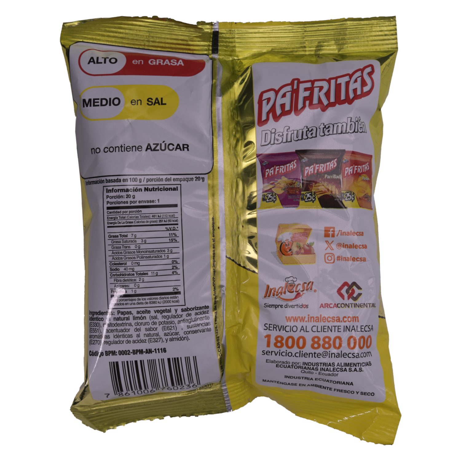 Papas Fritas Sabor A Limón PA’FRITAS 20 G
