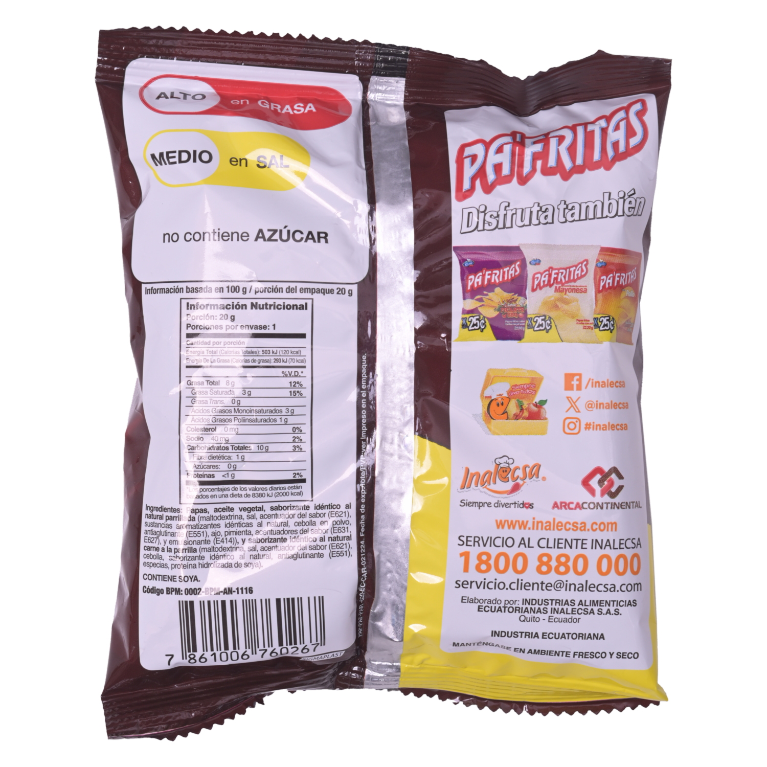 Papas Fritas Sabor A Parrillada PA’FRITAS 20 G