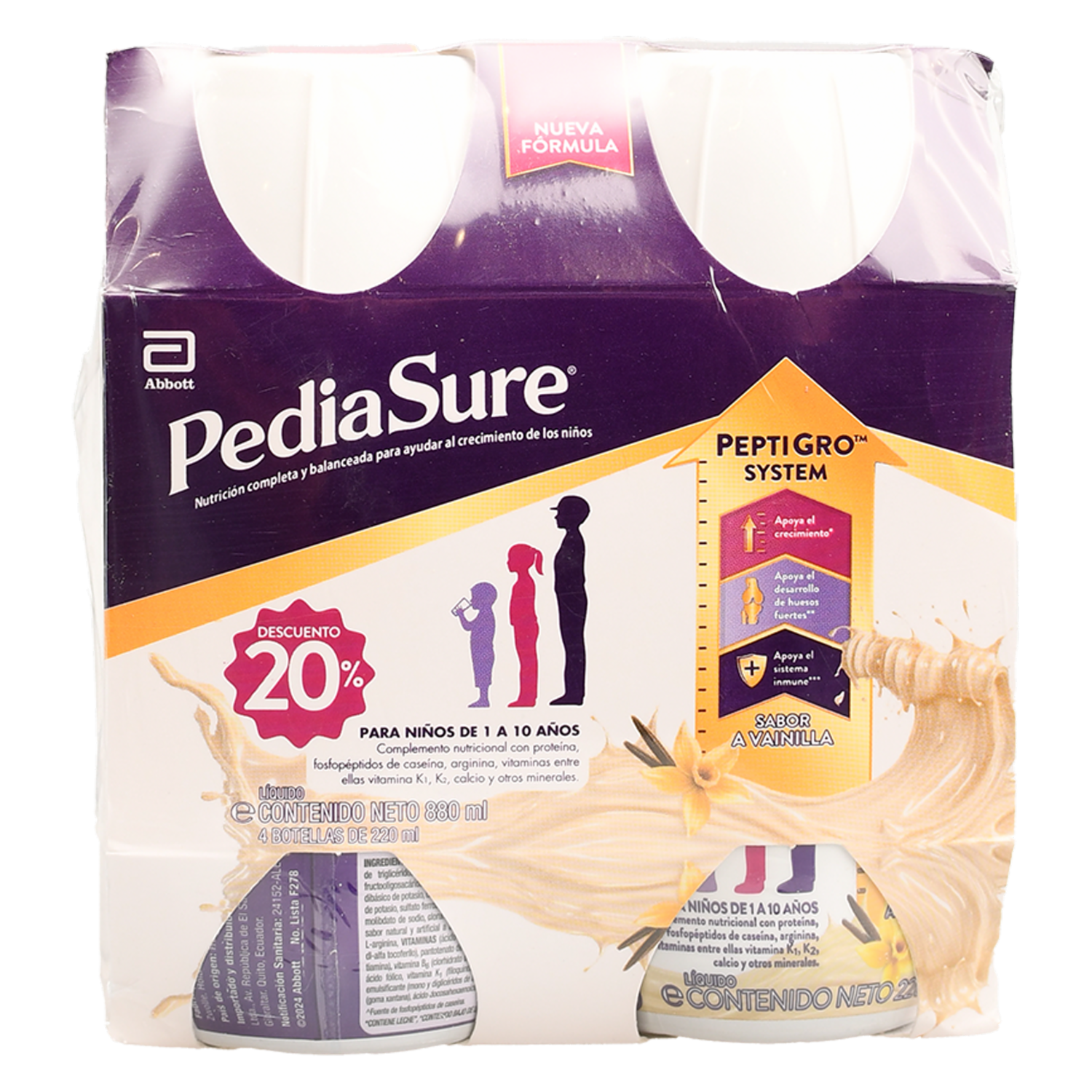 Suplemento Infantil Sabor A Vainilla PEDIASURE 4 X 220 Ml