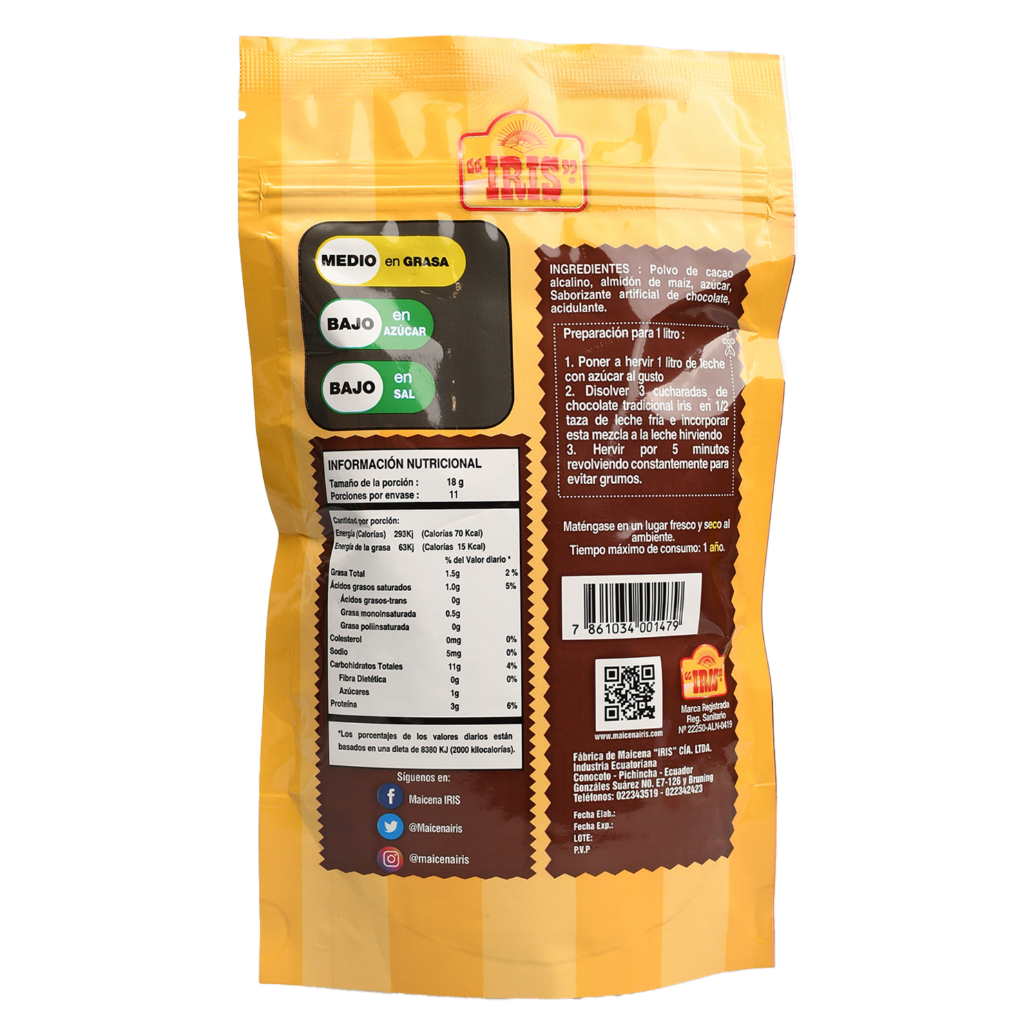 Chocolate En Polvo Receta Tradicional IRIS 200 G