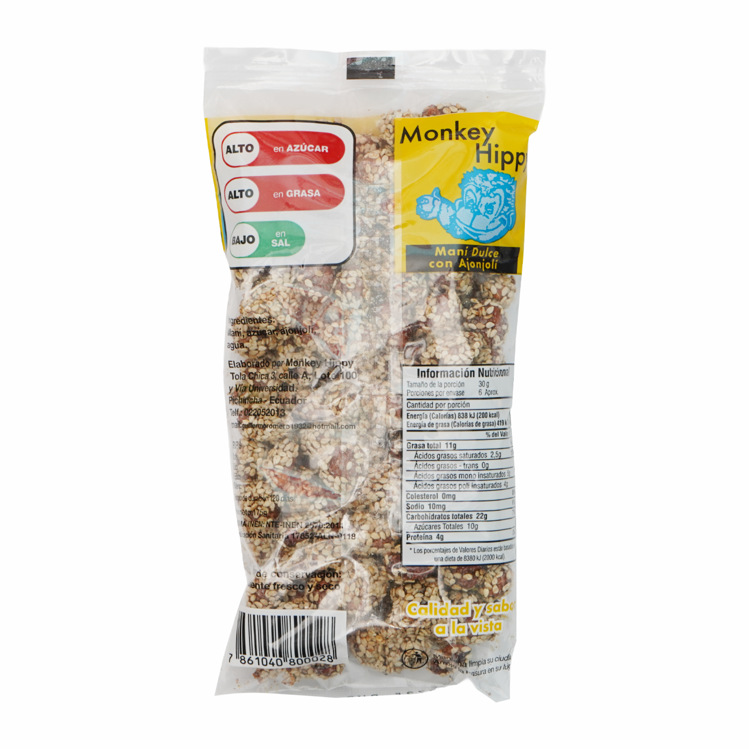 Maní Dulce Con Ajonjolí MONKEY HIPPY 175 G