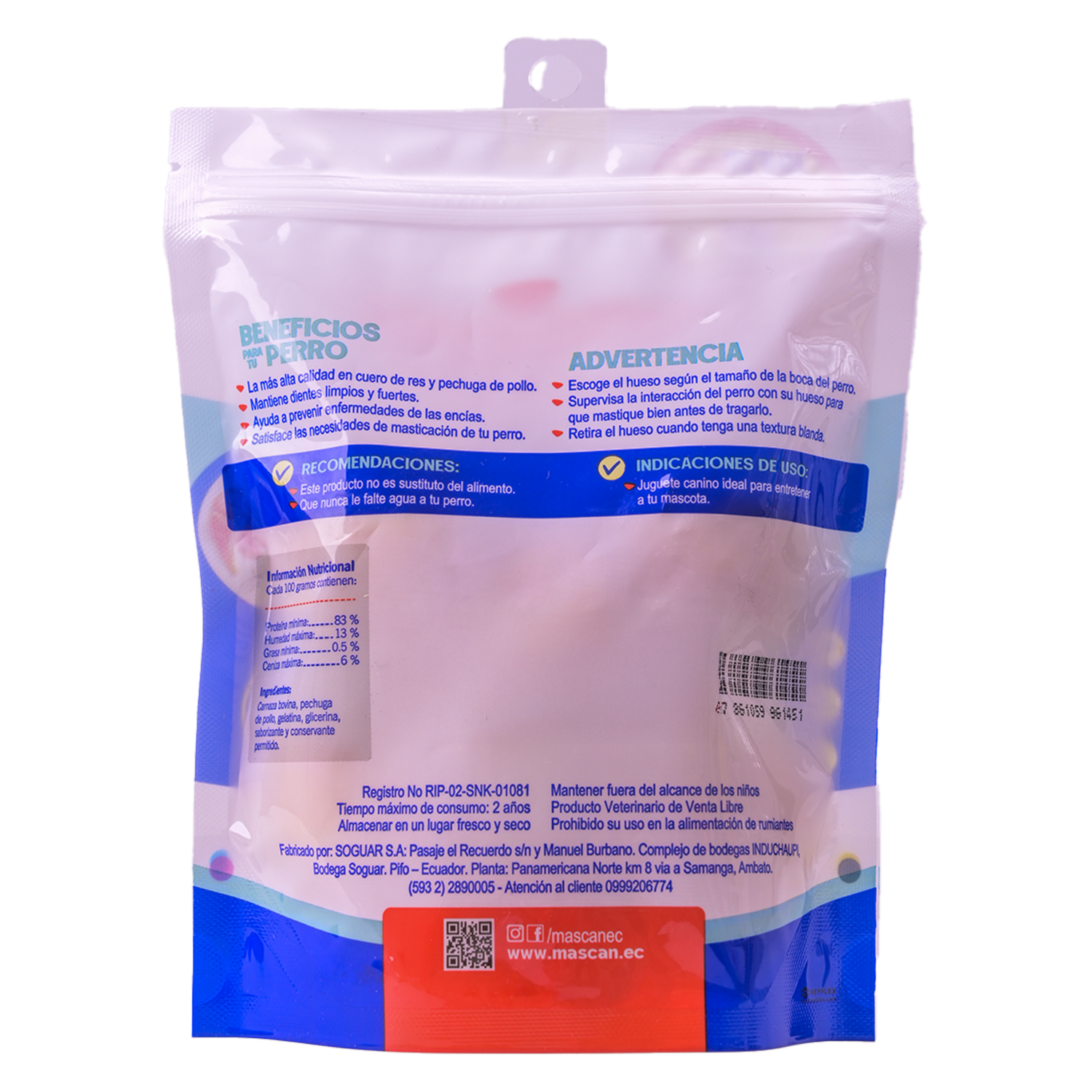 Snack Para Perros Masticable De Pollo MAS-CAN 3 Unidades