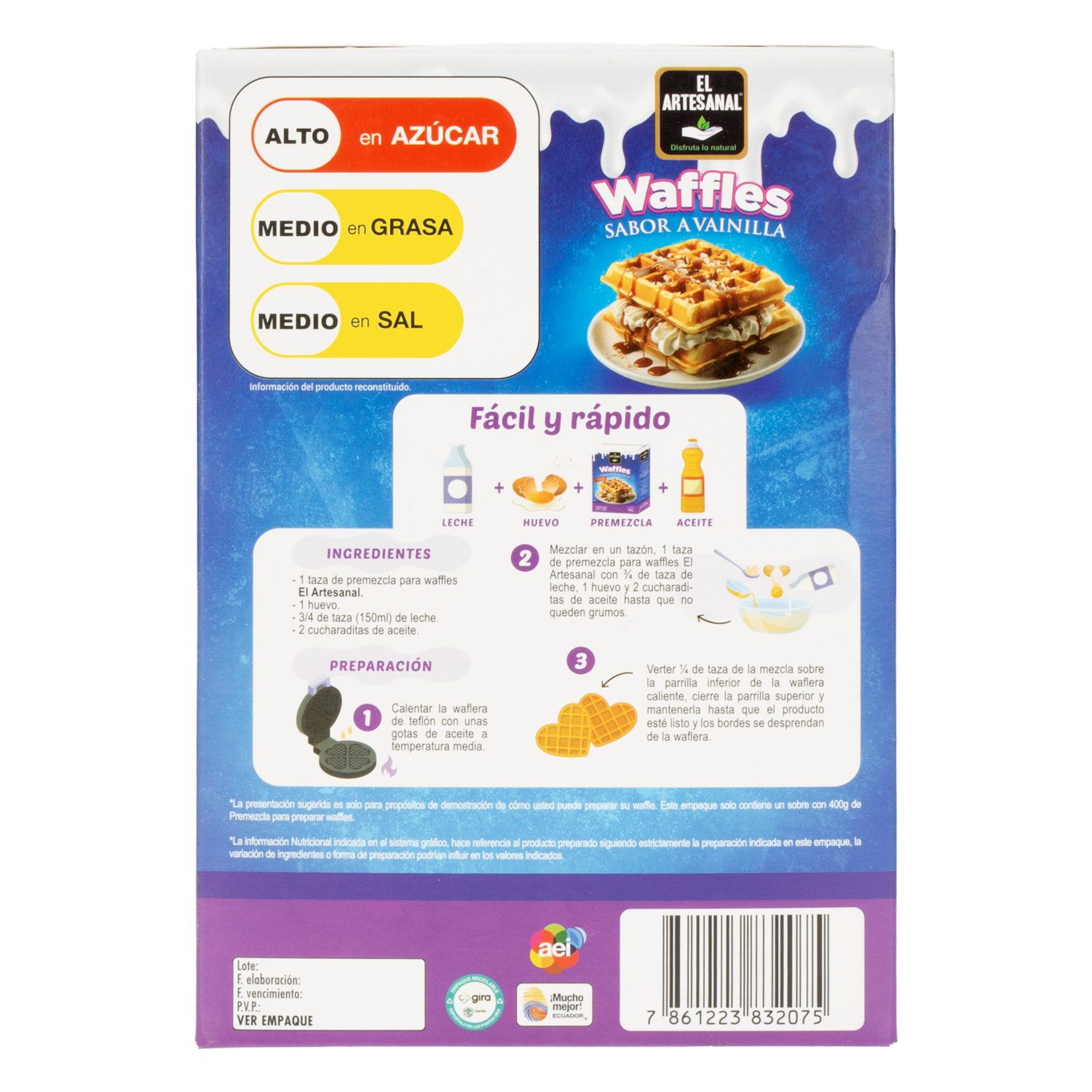 Premezcla De Waffles Sabor A Vainilla EL ARTESANAL 400 G