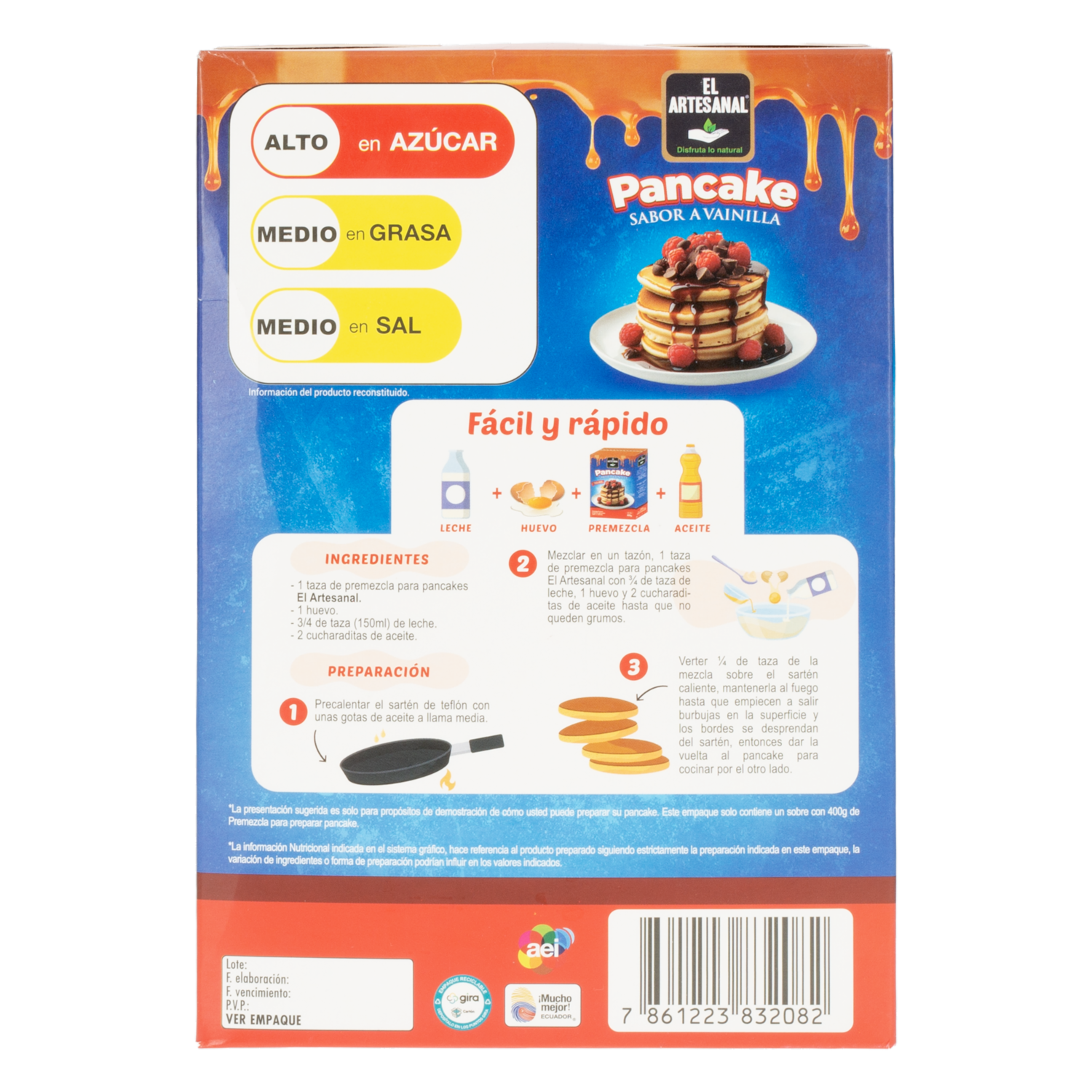 Premezcla Para Pancake Sabor A Vainilla EL ARTESANAL 400 G