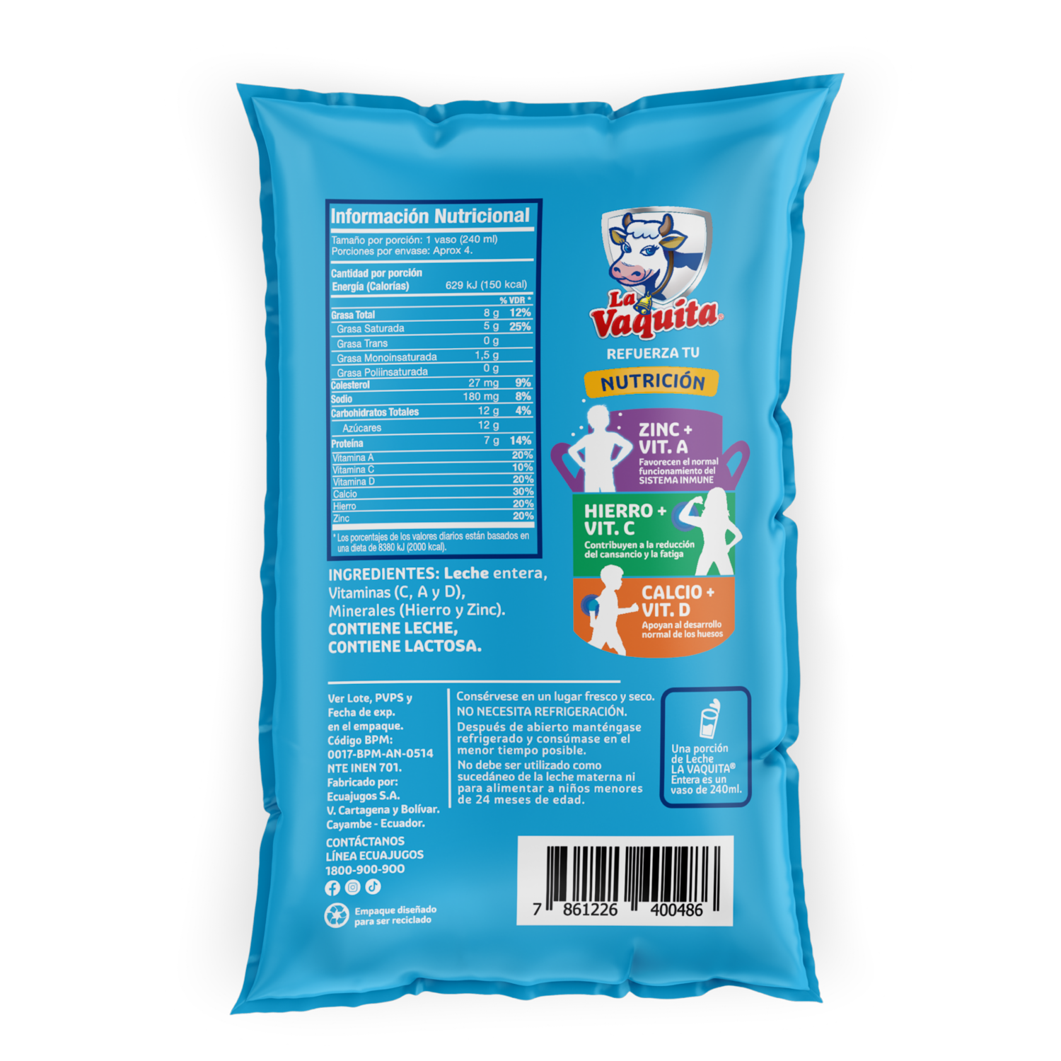 Leche Entera Fortificada LA VAQUITA 900 Ml