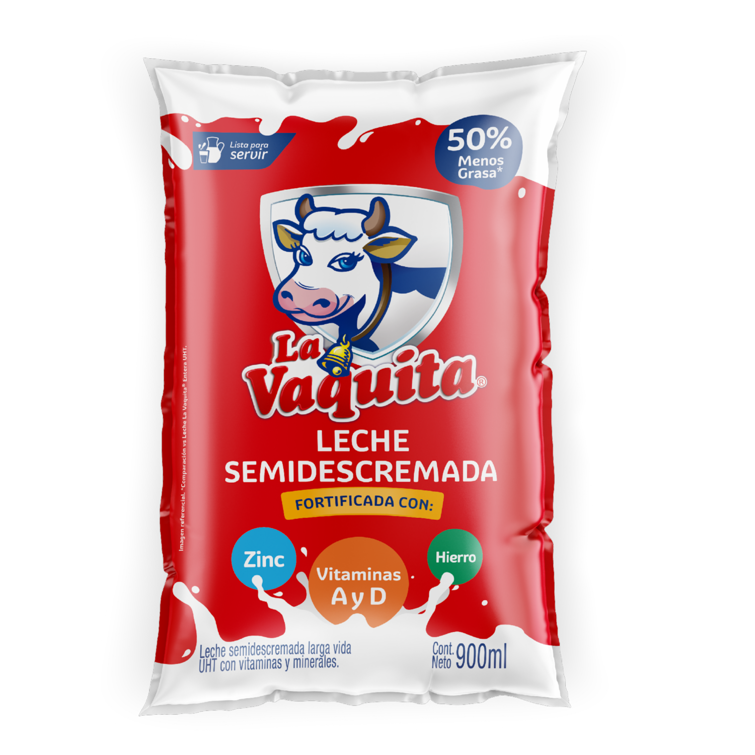 Leche Semidescremada Fortificada LA VAQUITA 900 Ml