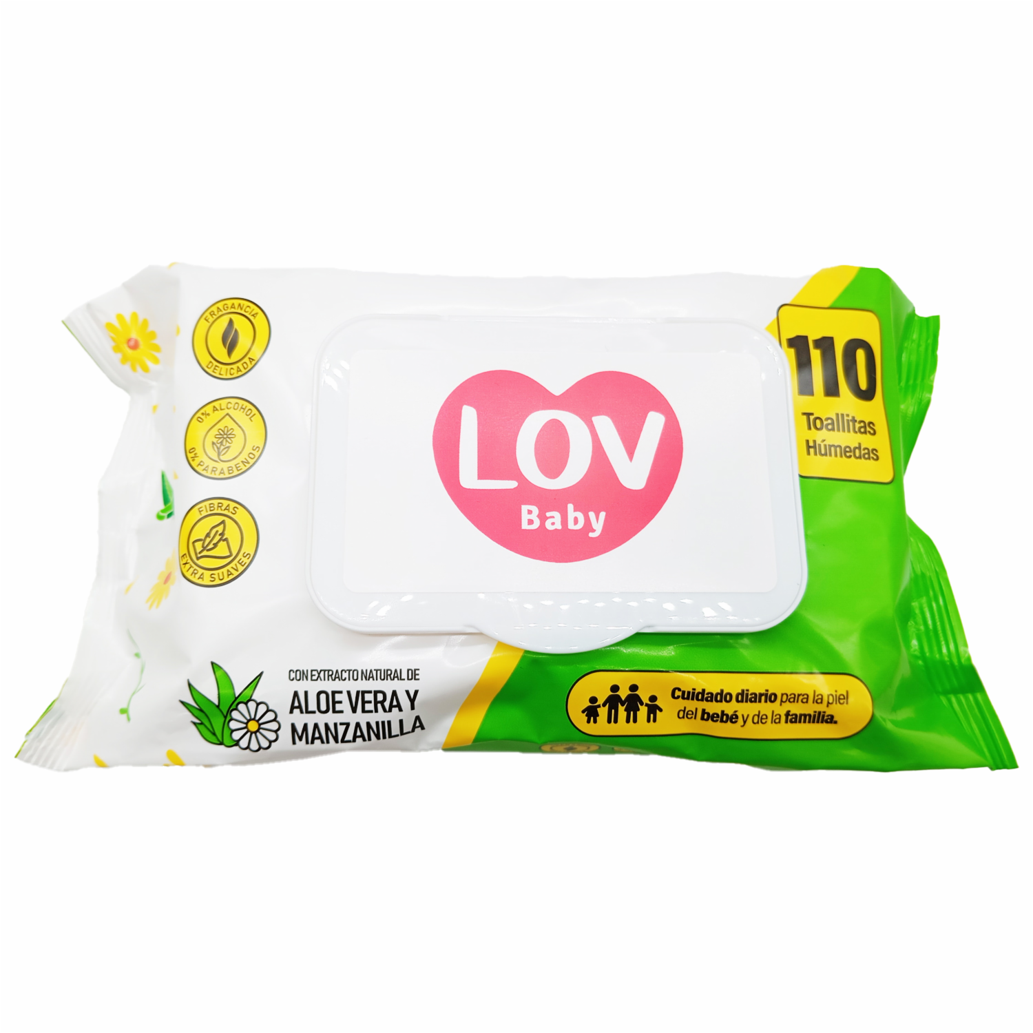 Pañitos Húmedos Con  Aloe Vera Y Manzanilla LOV BABY 110 Uds