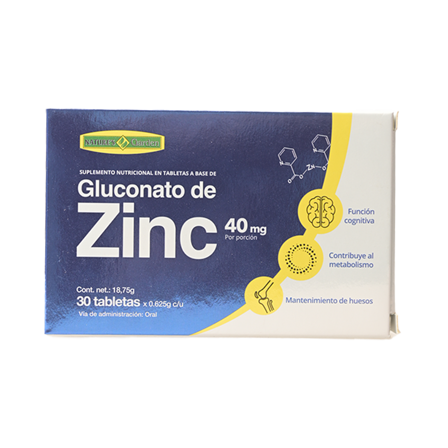 Suplemento Nutricional Gluconato Y Zinc NATURE’S GARDEN 30 Unidades