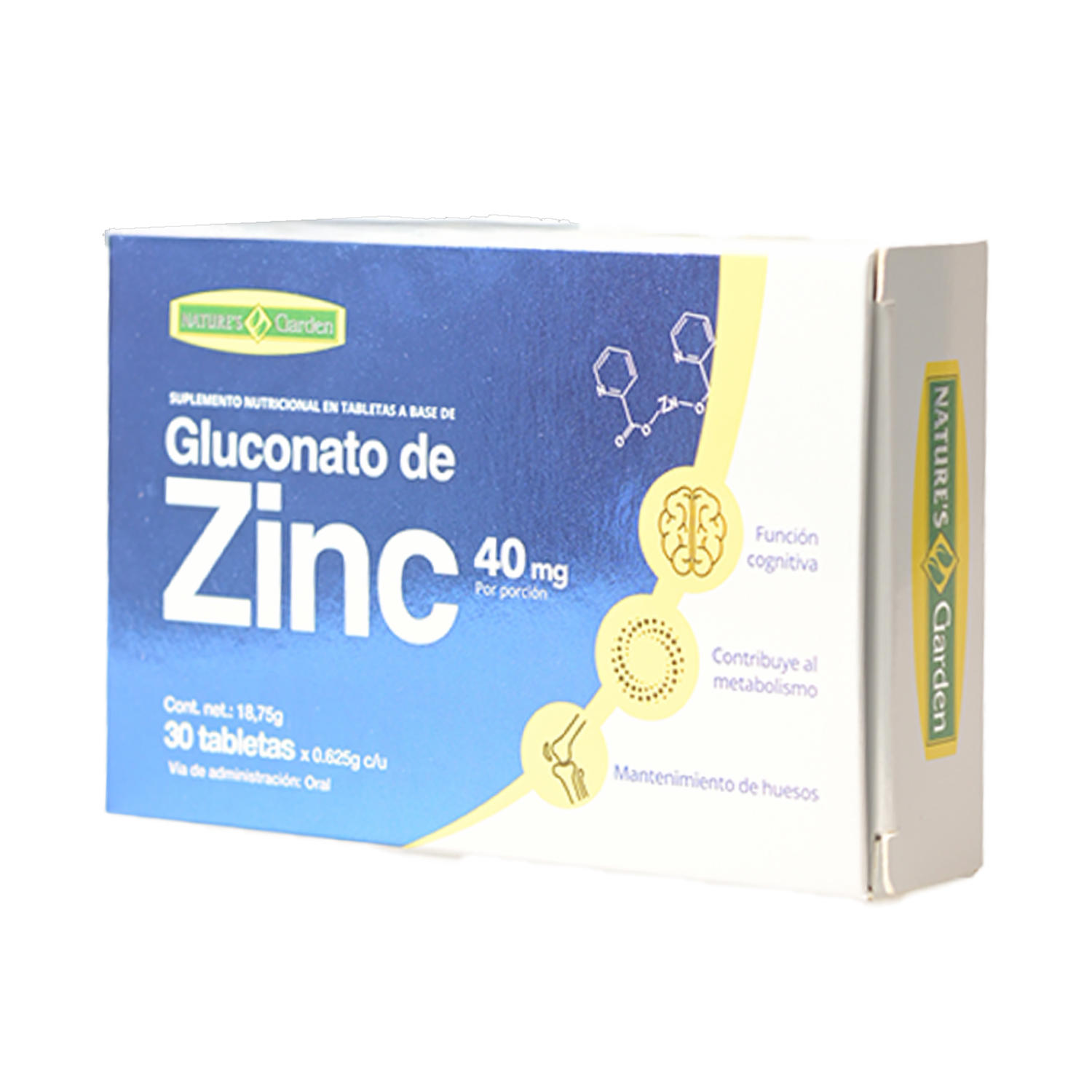 Suplemento Nutricional Gluconato Y Zinc NATURE’S GARDEN 30 Unidades