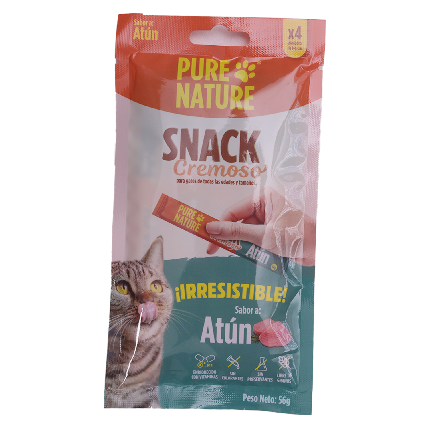 Snack Para Gatos Sabor Atún Cremoso PURE NATURE 4 X 14 G