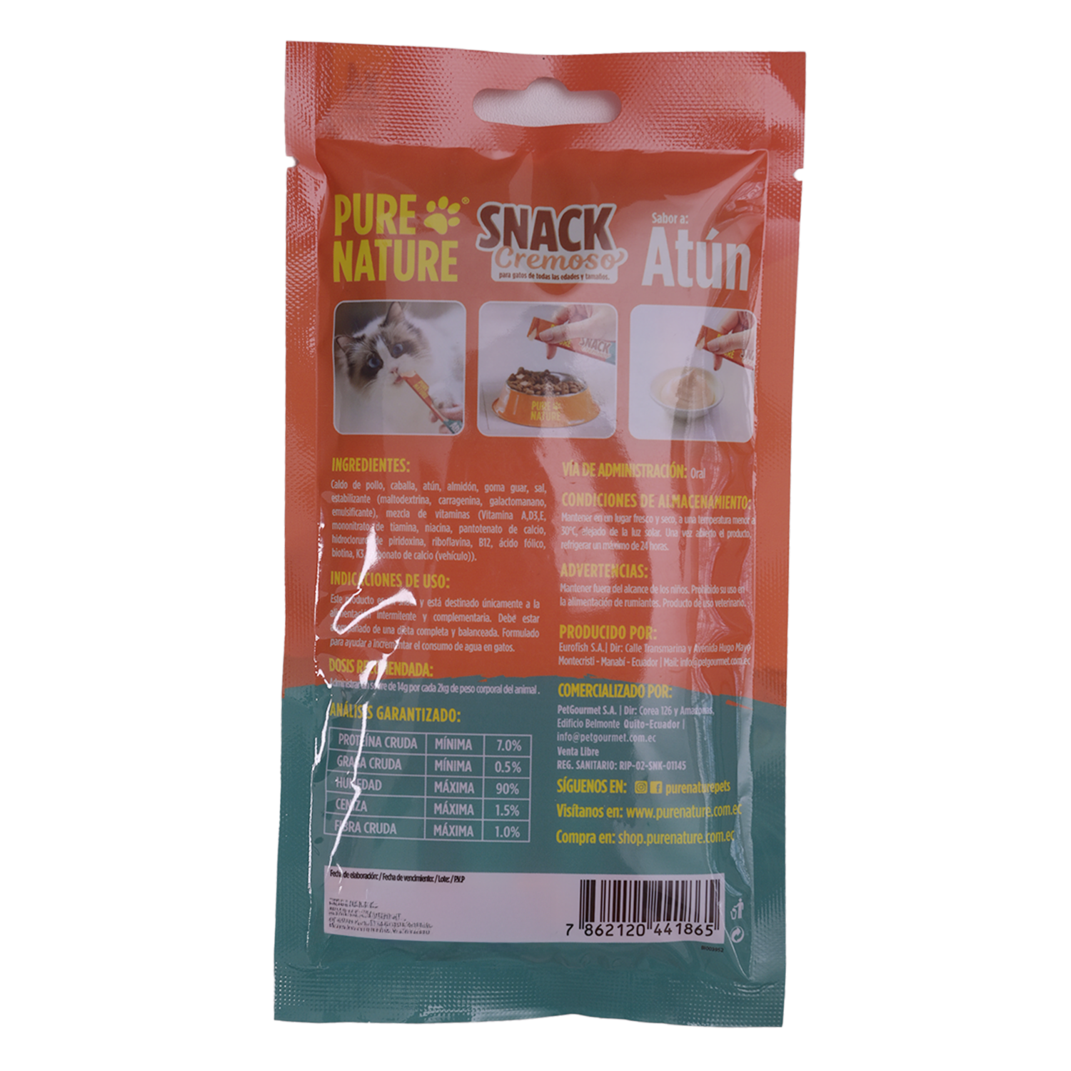Snack Para Gatos Sabor Atún Cremoso PURE NATURE 4 X 14 G