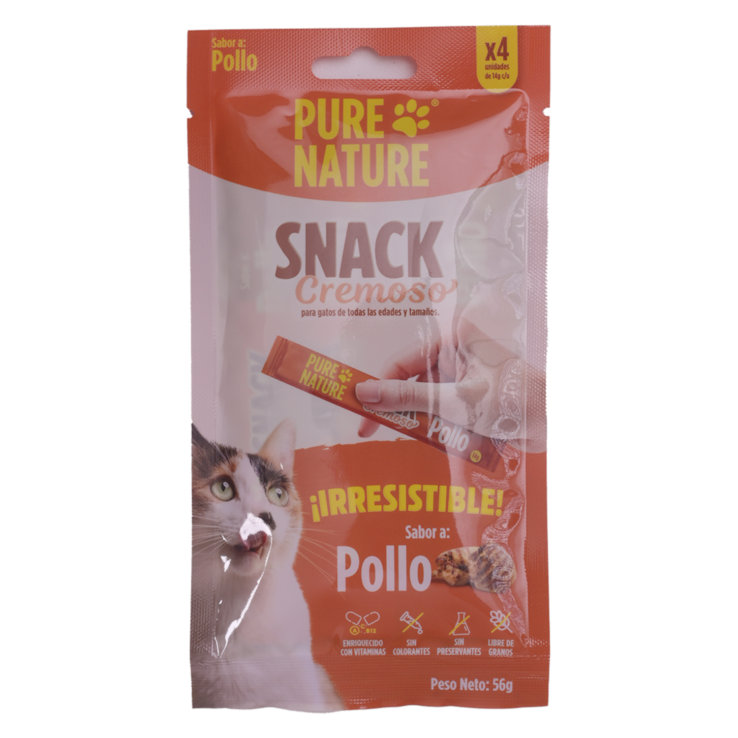 Snack Para Gatos Sabor Pollo Cremoso PURE NATURE 4 X 14 G