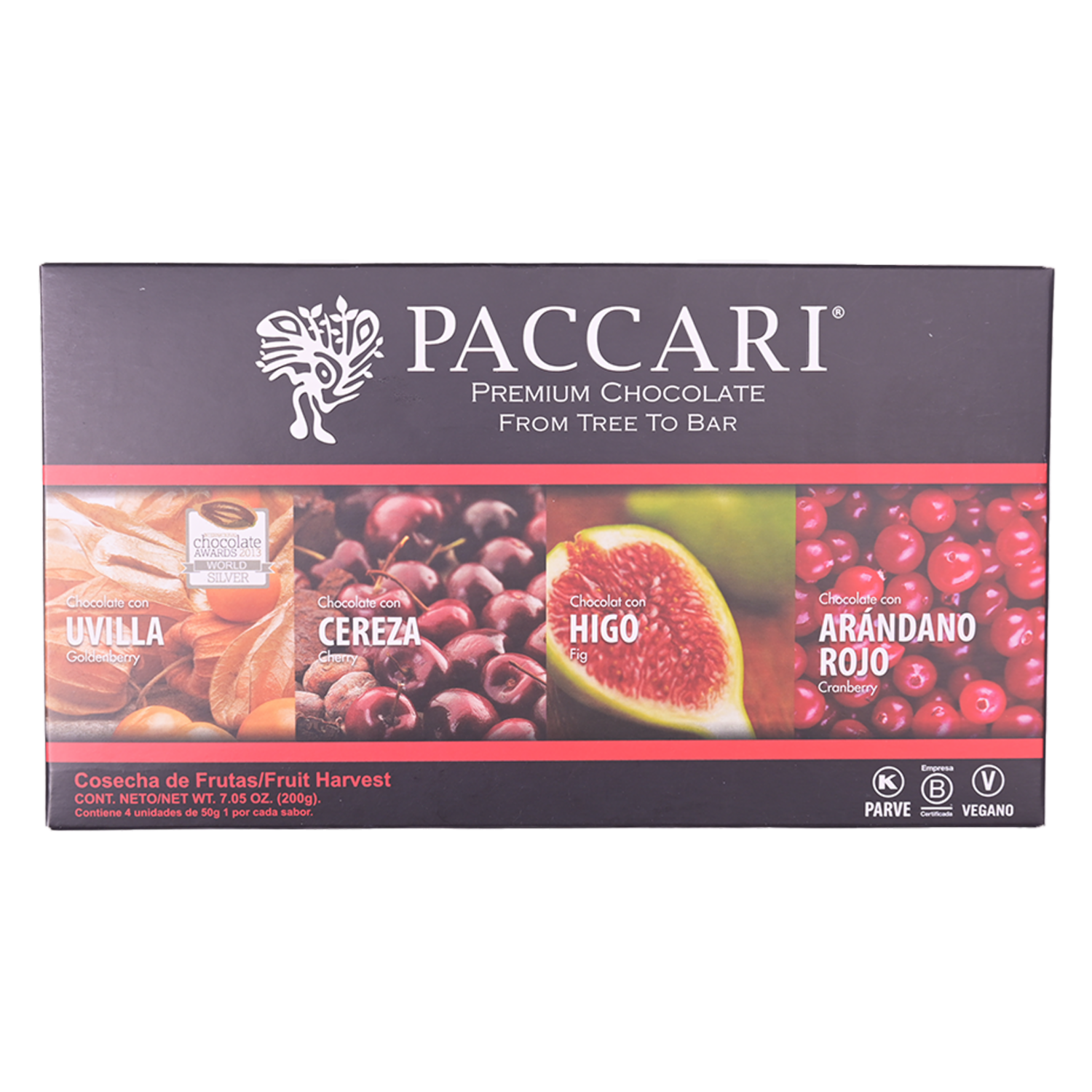 Chocolate Tabletas Uvilla,Cereza,Higo Arándano Rojo PACCARI 200 G