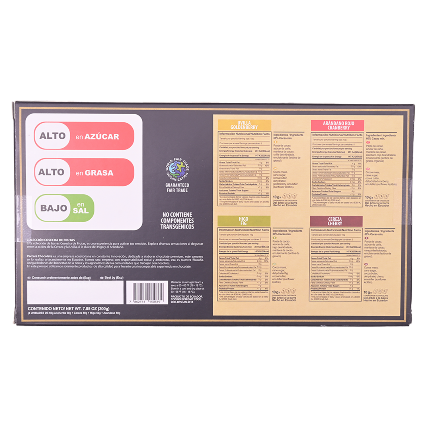 Chocolate Tabletas Uvilla,Cereza,Higo Arándano Rojo PACCARI 200 G