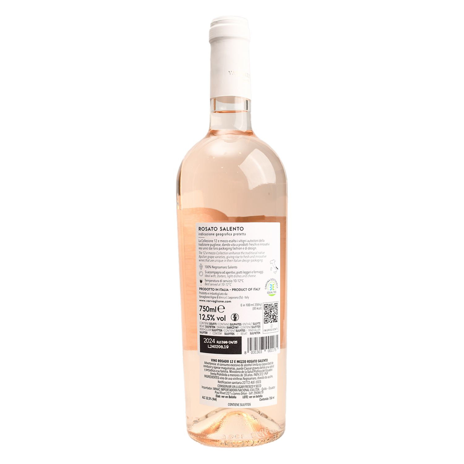 Vino Rosado Rosato Salento 12 E Mezzo VARVAGLIONE 750 Ml