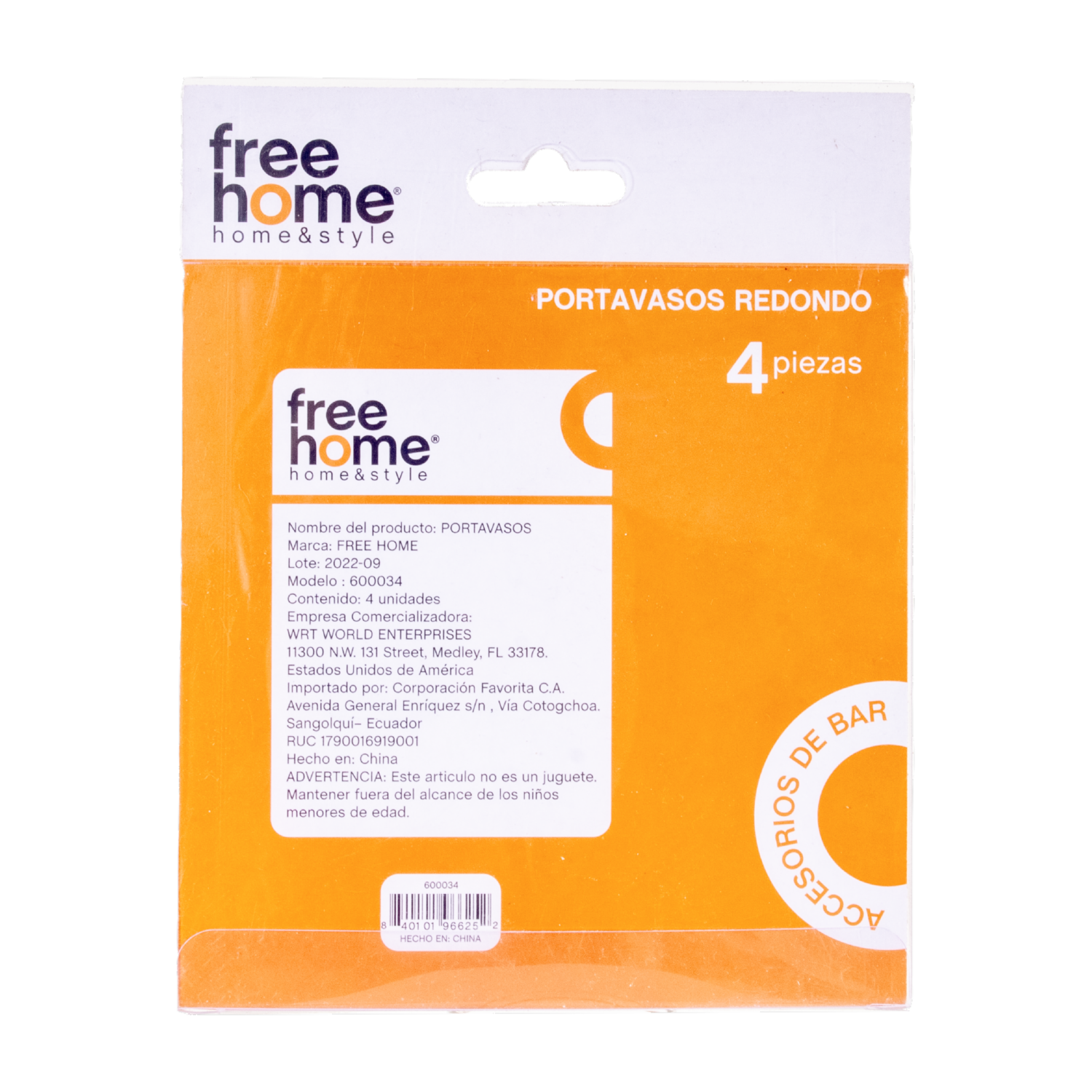 Portavasos De Corcho Redondo FREE HOME 4 Uds